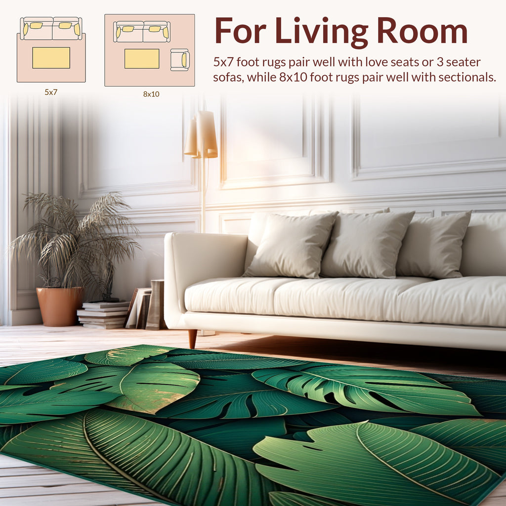 Lush Tropical Foliage Print Rug