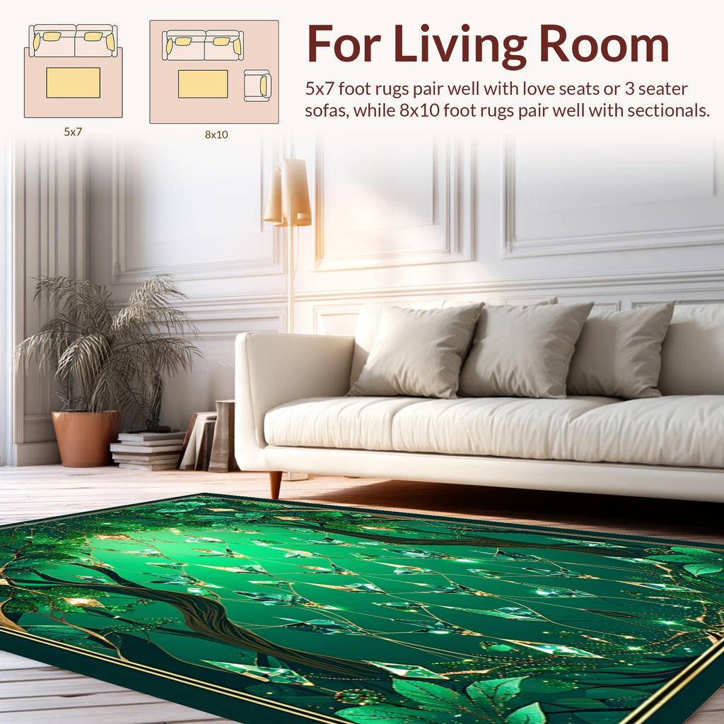 Enchanted Emerald Forest Crystal Vines Rug