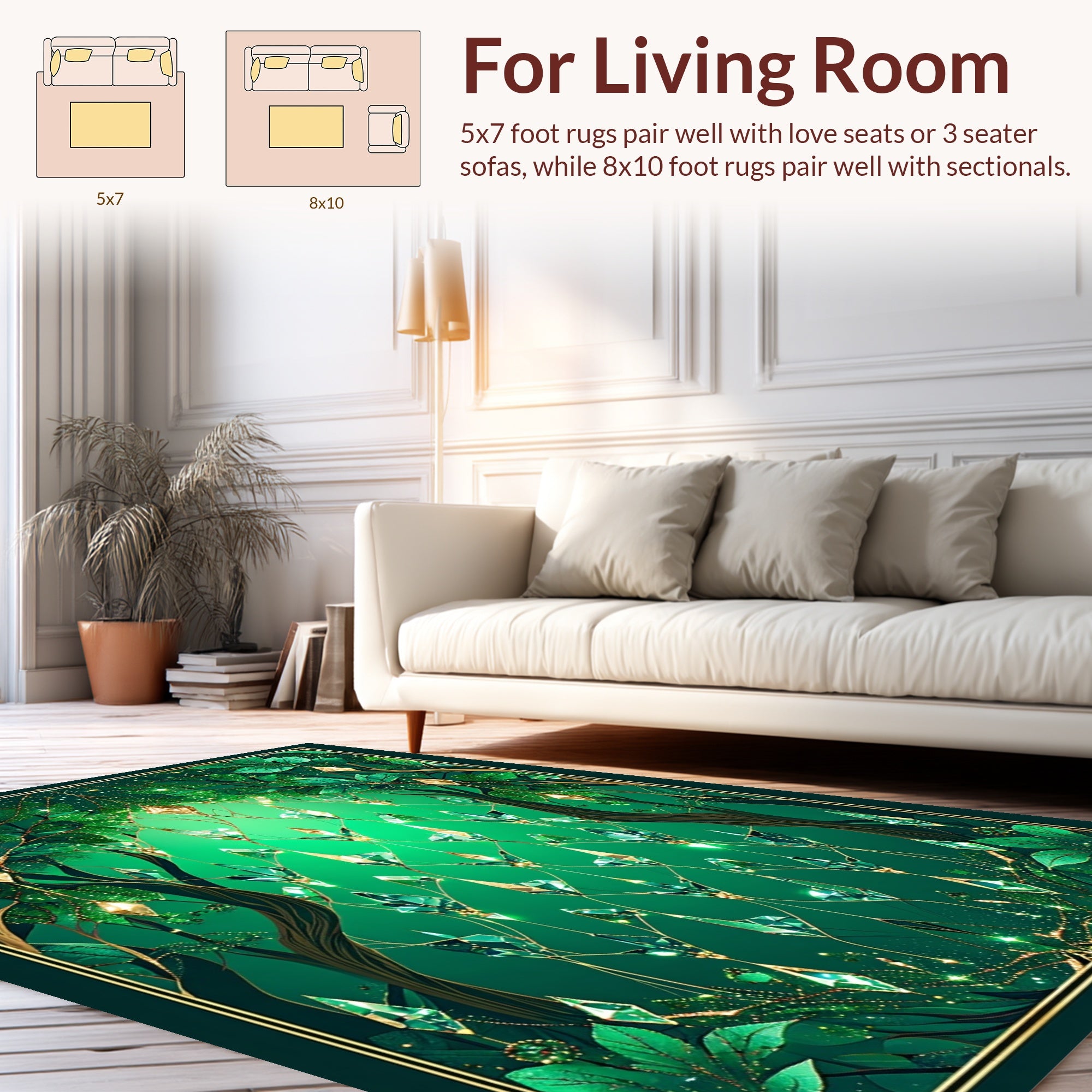 Enchanted Emerald Forest Crystal Vines Rug