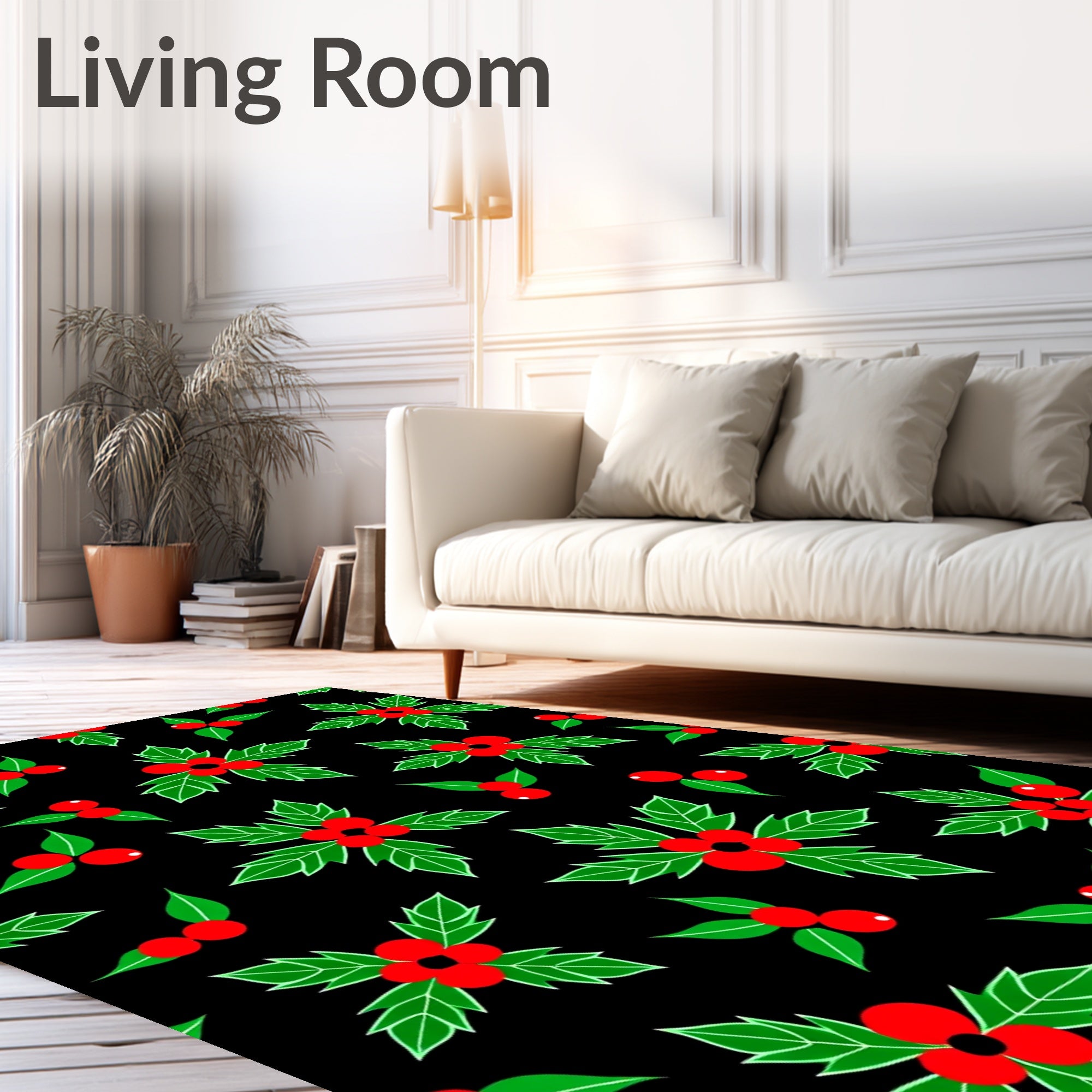 Classic Holly Berry Sprig Repeat Rug