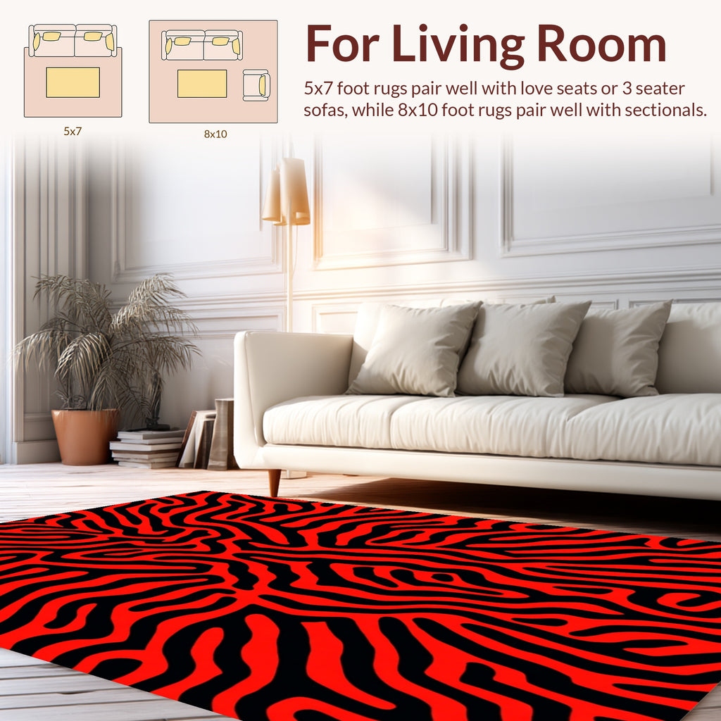 Abstract Red Black Organic Lines Rug