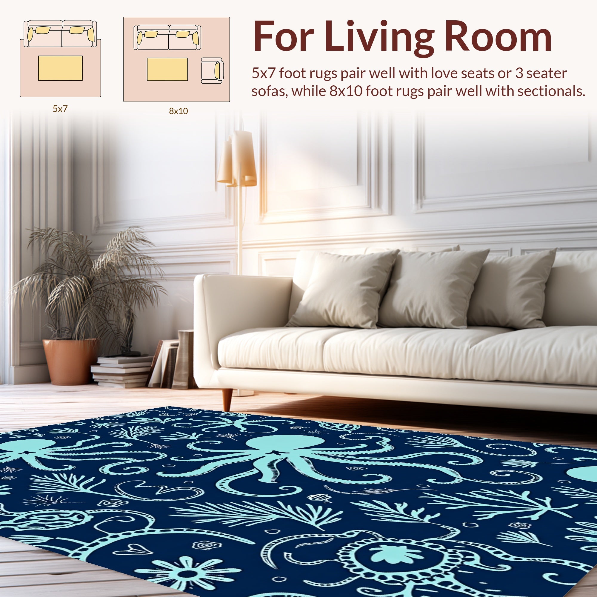 Oceanic Octopuses And Seaweeds Design Rug