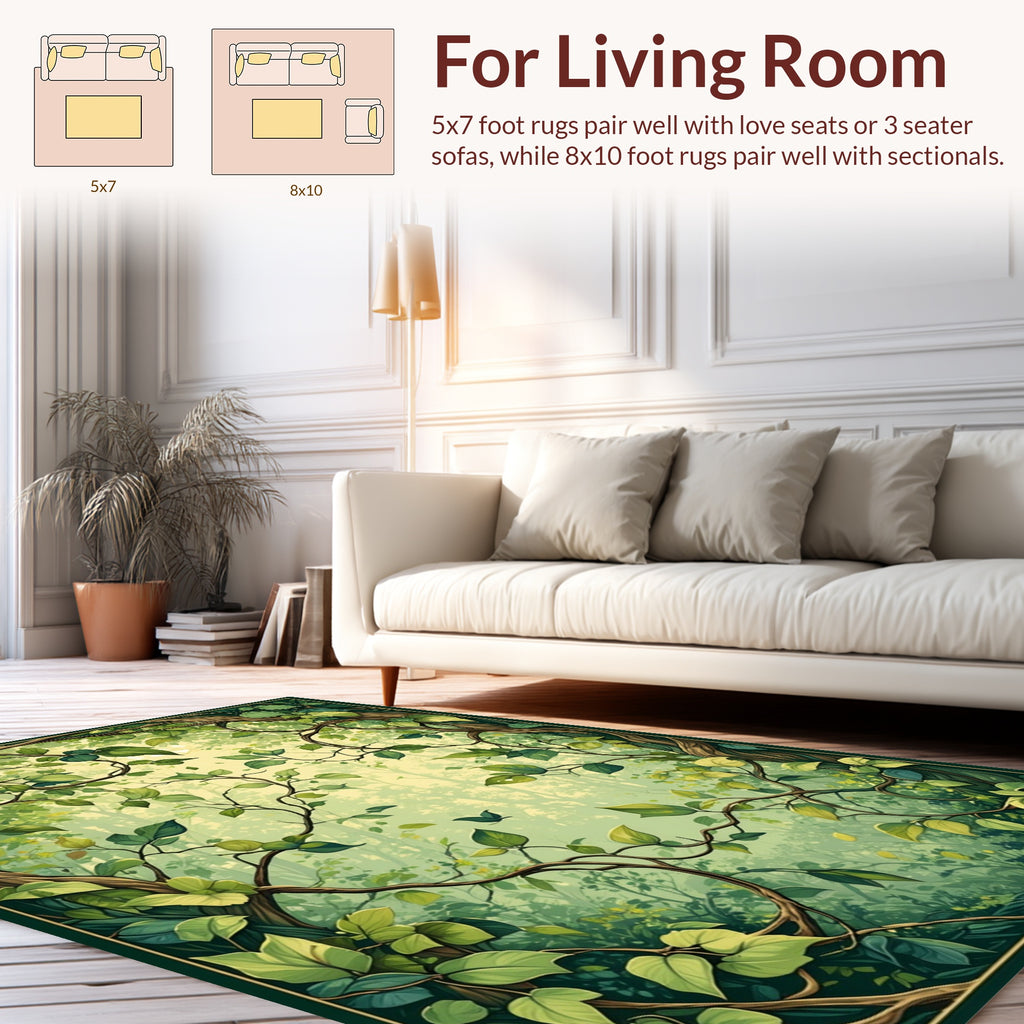 Enchanted Forest Vines Leaves Pattern Rug