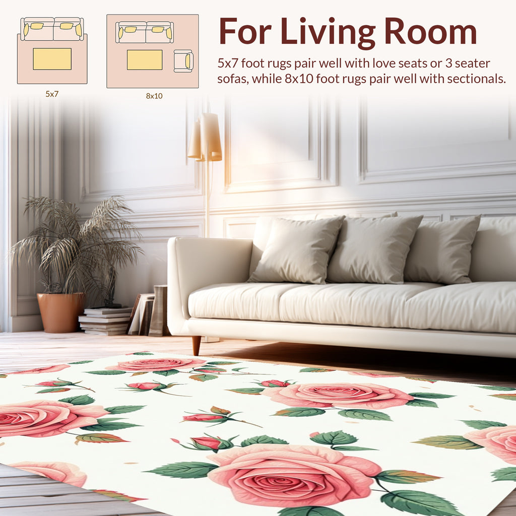 Pink Rose Botanical Garden Pattern Rug