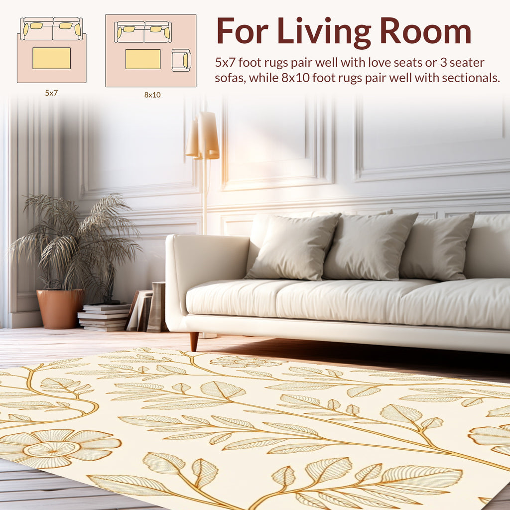 Golden Leaf and Flower Pattern Rug