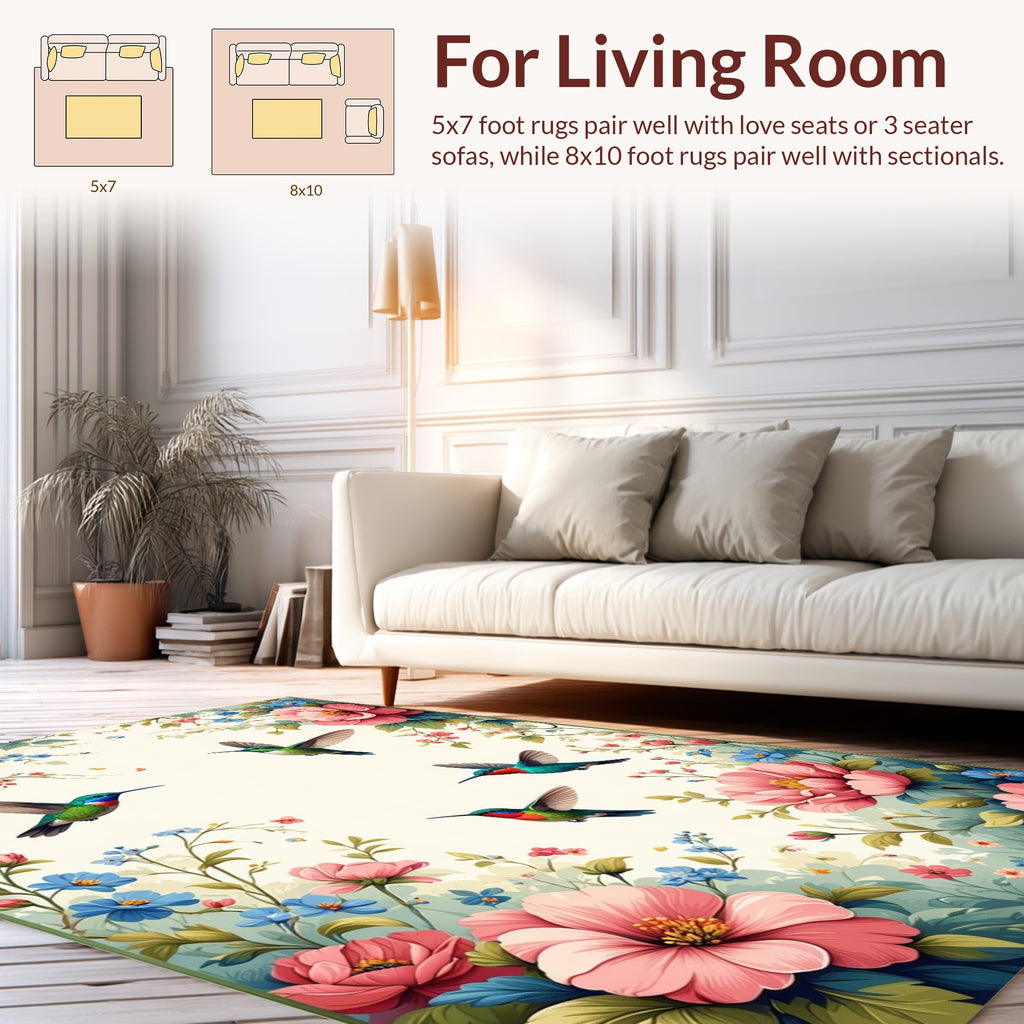 Hummingbird Floral Garden Art Rug