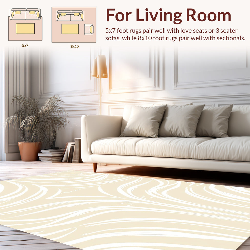 Cream White Abstract Flowing Pattern Rug