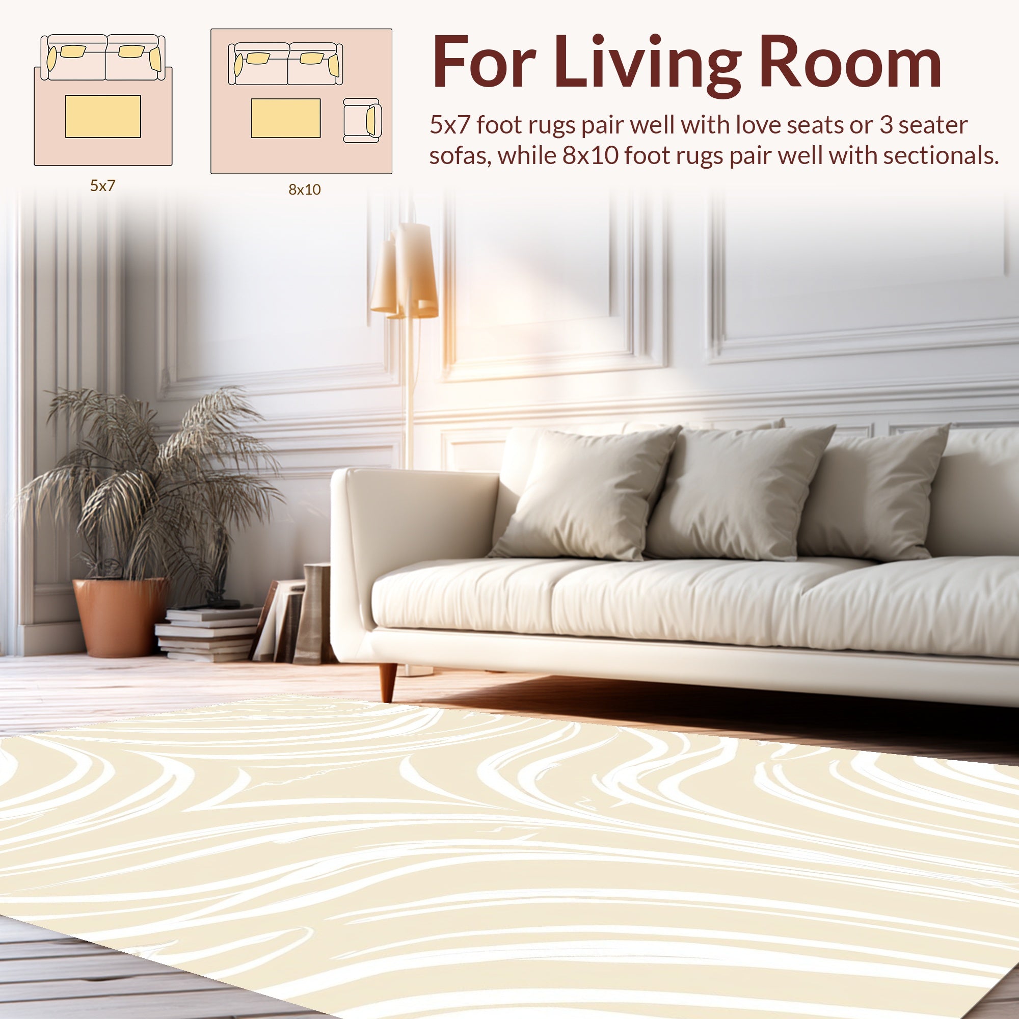 Cream White Abstract Flowing Pattern Rug