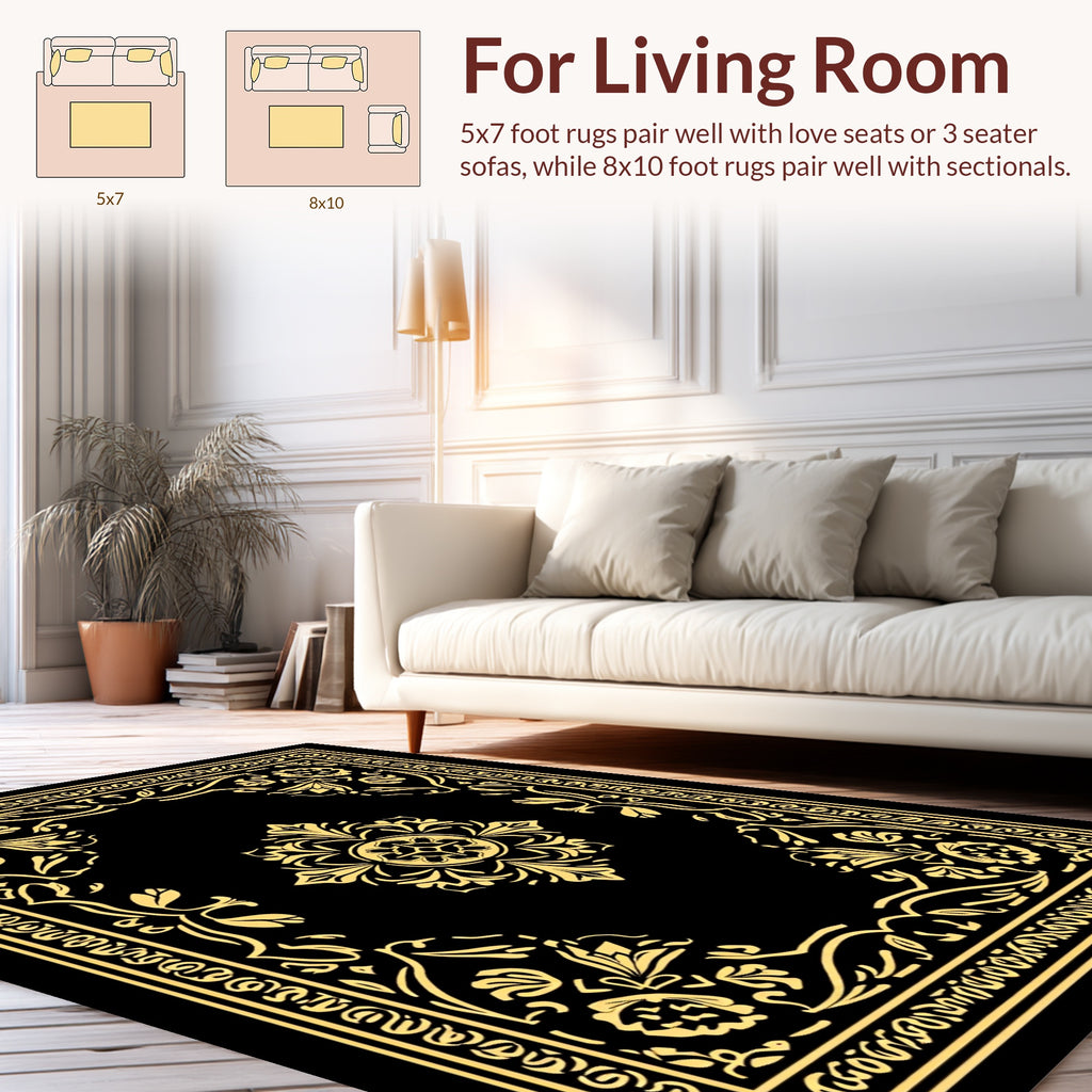 Ornate Golden Floral Centerpiece Design Rug