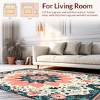 Coral Teal Floral Mandala Design Rug