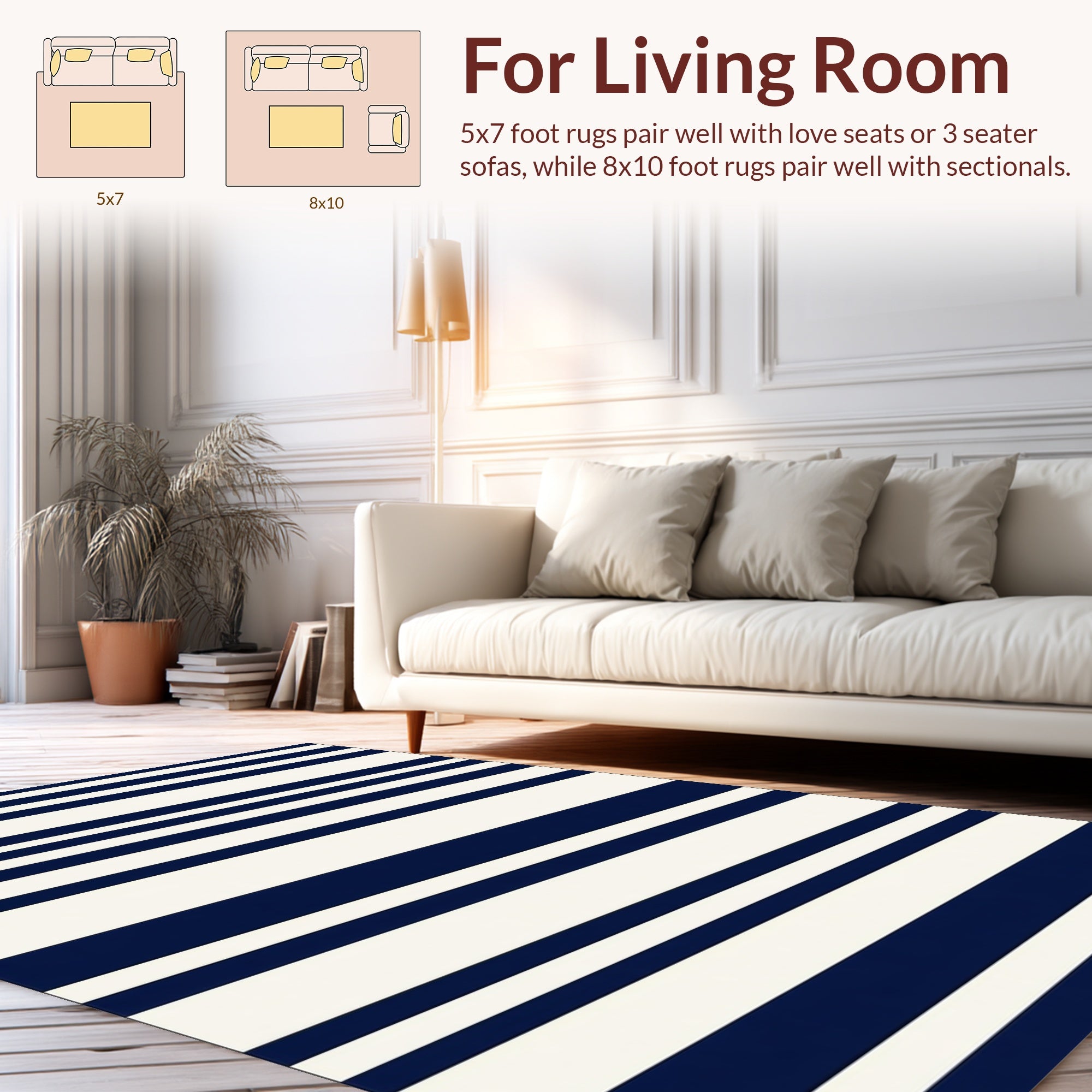 Classic Navy White Stripe Pattern Rug