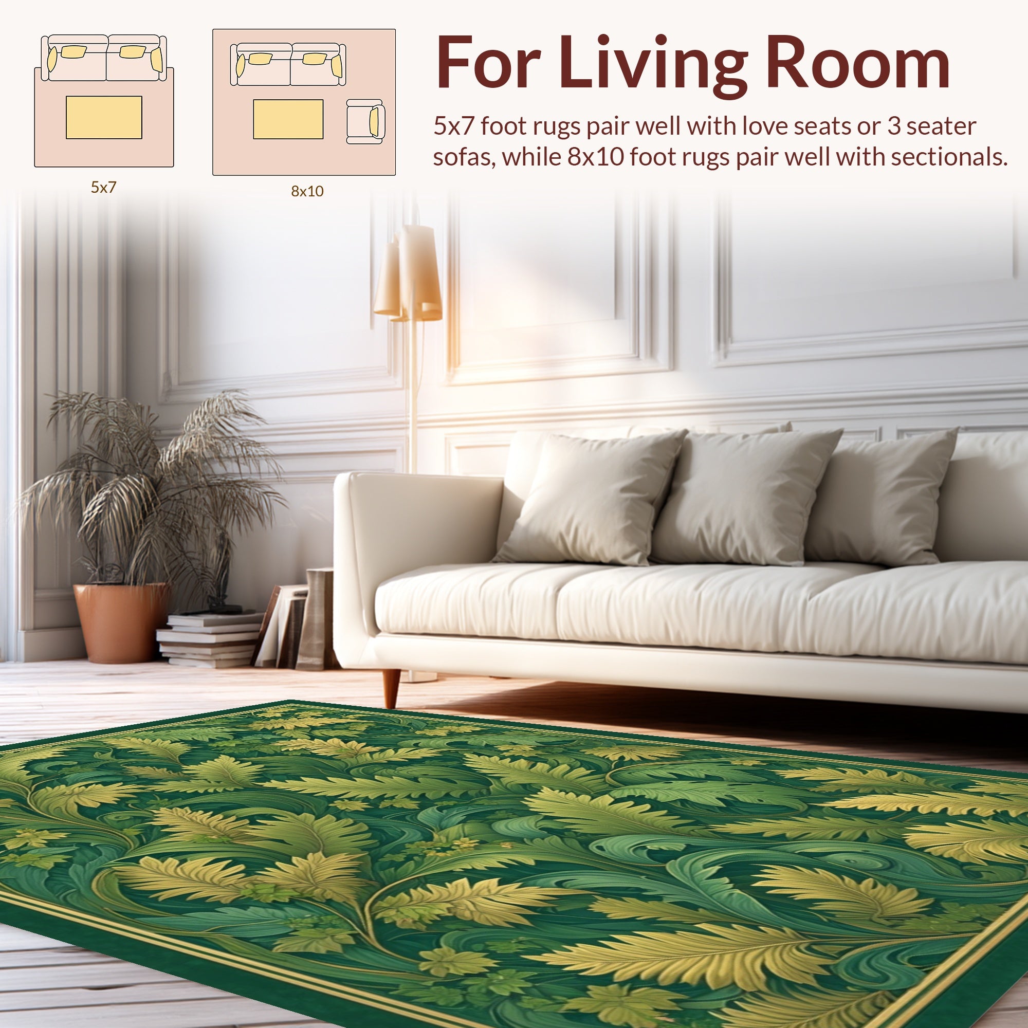 Verdant Leaf Patterned Garden Design Rug