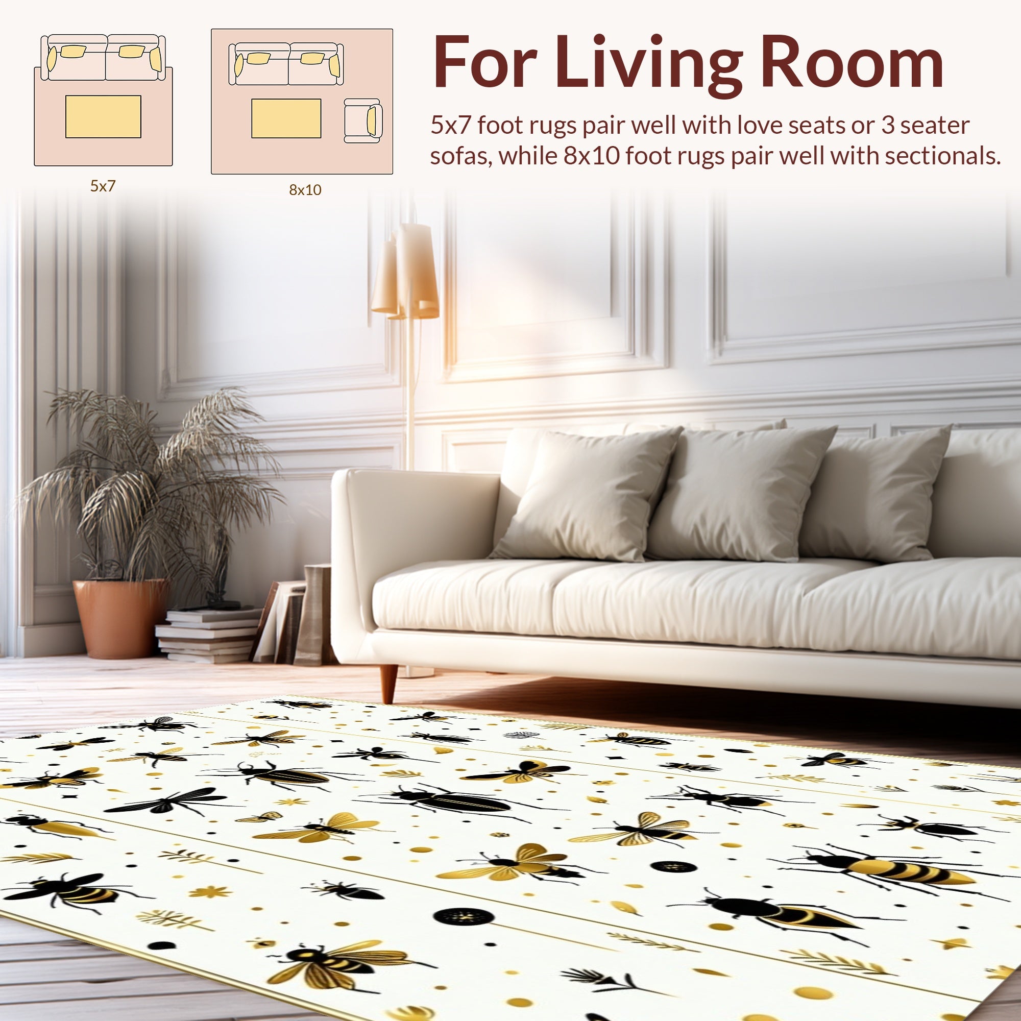 Gold Black Insect Pattern Design Rug