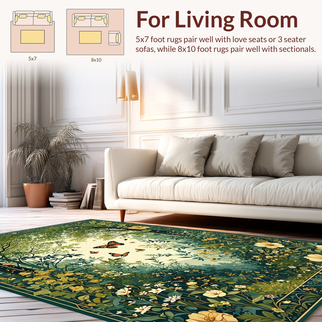 Enchanted Forest Butterfly Scene Rug