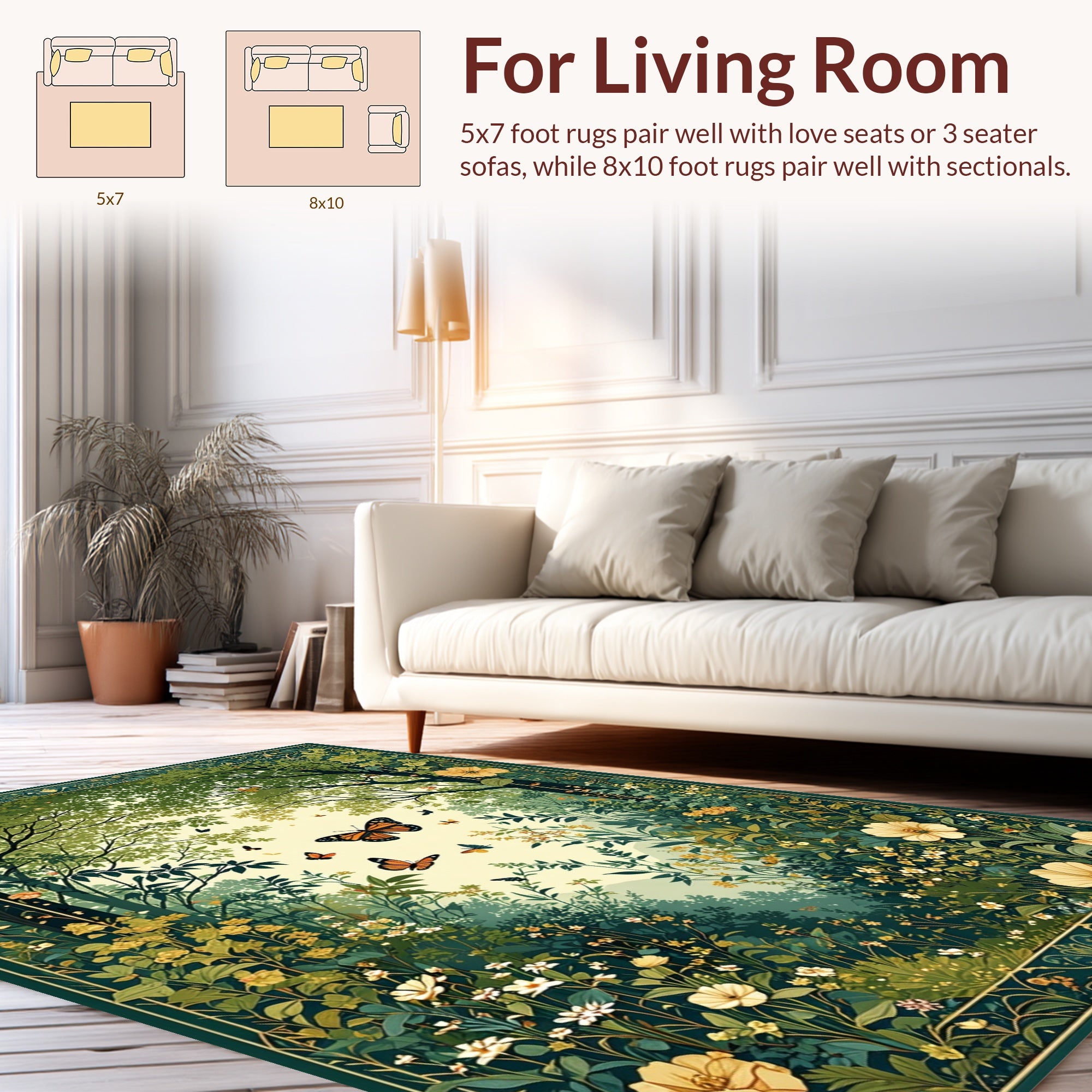 Enchanted Forest Butterfly Scene Rug