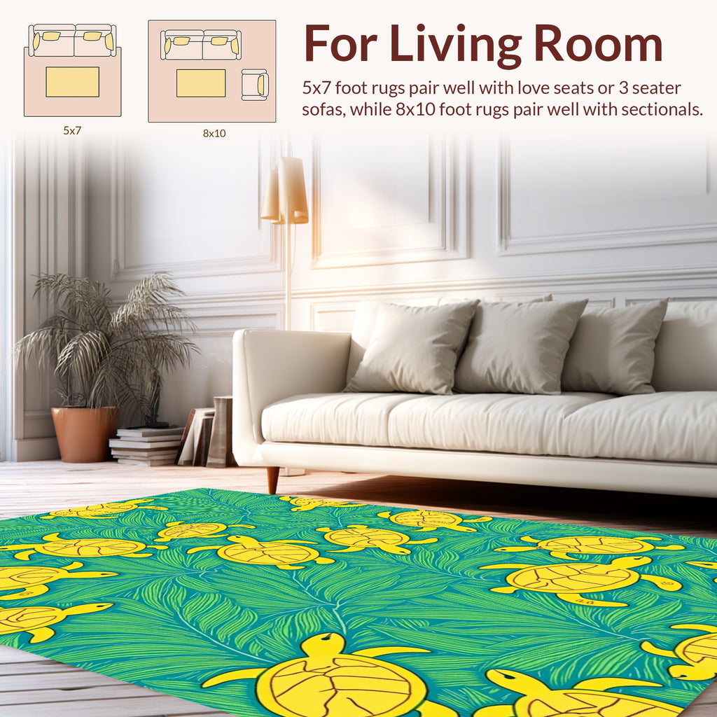 Yellow Turtles Green Foliage Pattern Rug