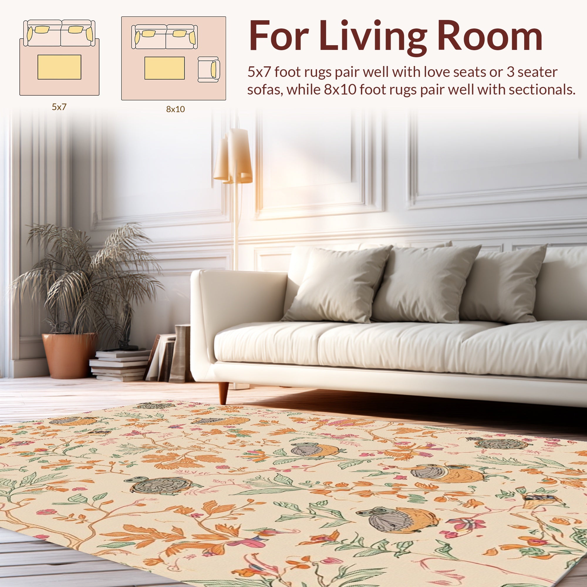 Whimsical Turtle Botanical Print Rug