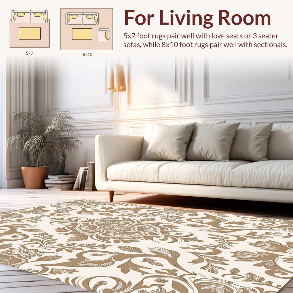 Elegant Brown Floral Damask Pattern Rug