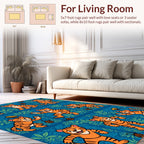 Whimsical Tiger Pattern With Greenery Rug