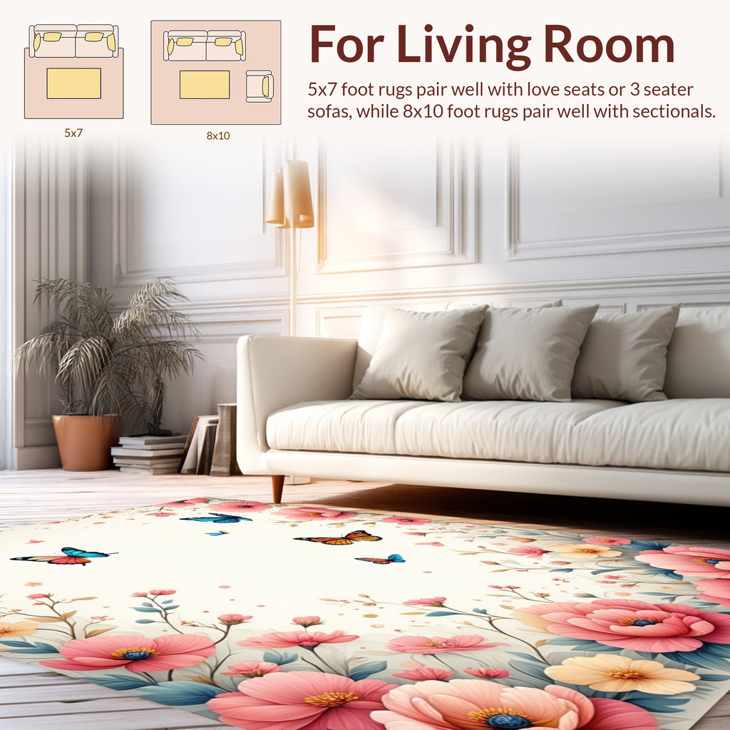 Whimsical Floral Butterflies Pattern Rug