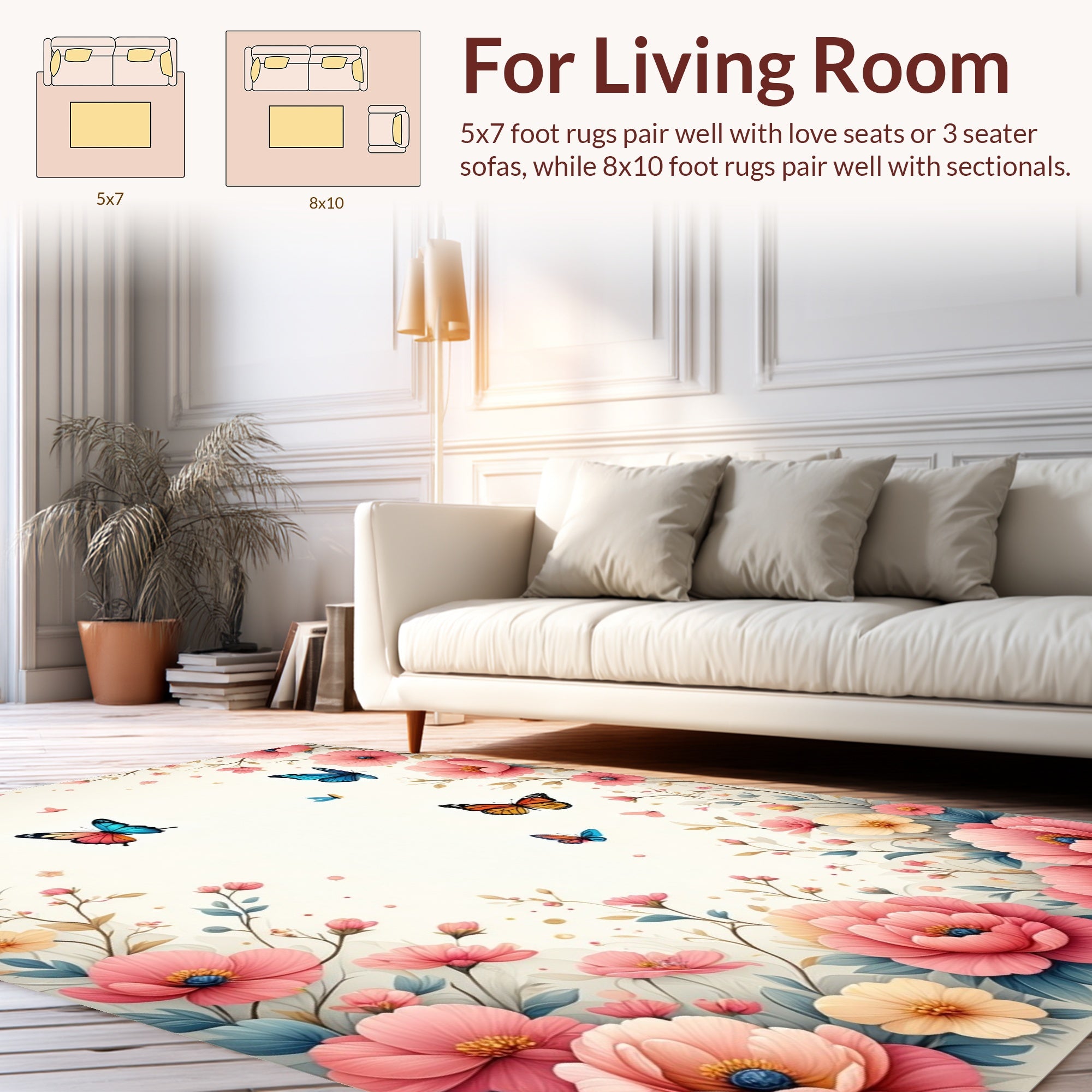 Whimsical Floral Butterflies Pattern Rug
