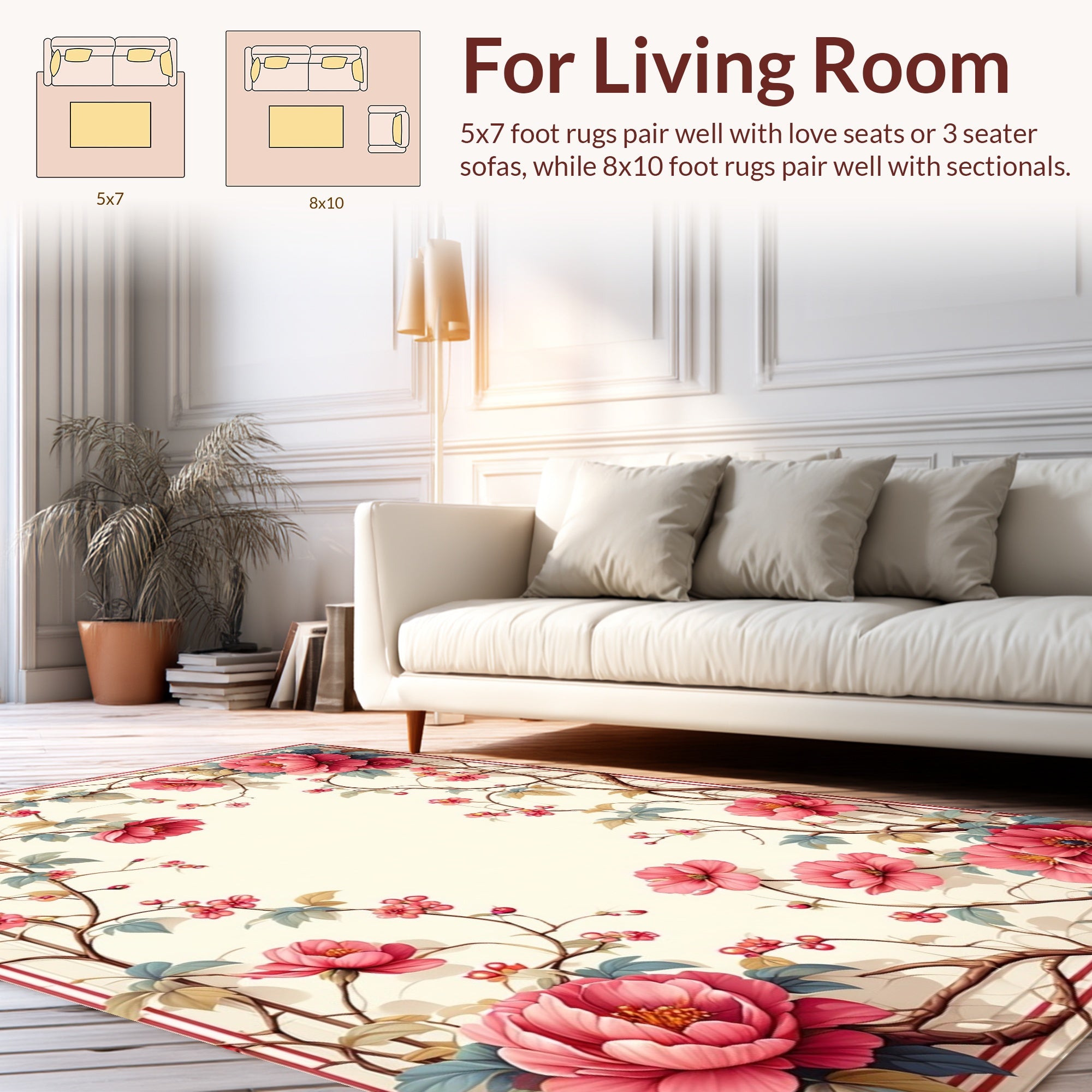 Vibrant Pink Floral Vine Design Rug
