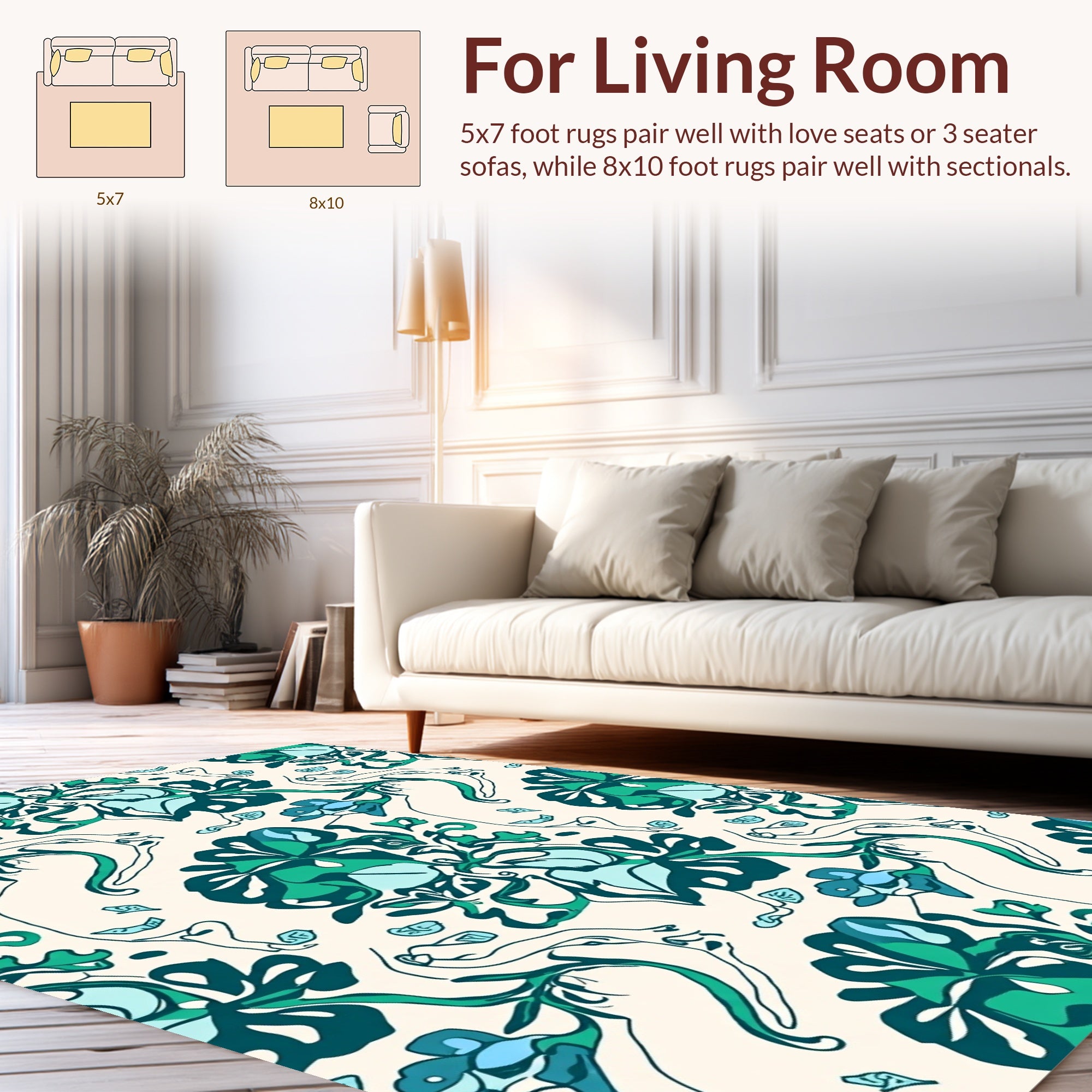 Earthy Teal Abstract Floral Pattern Rug