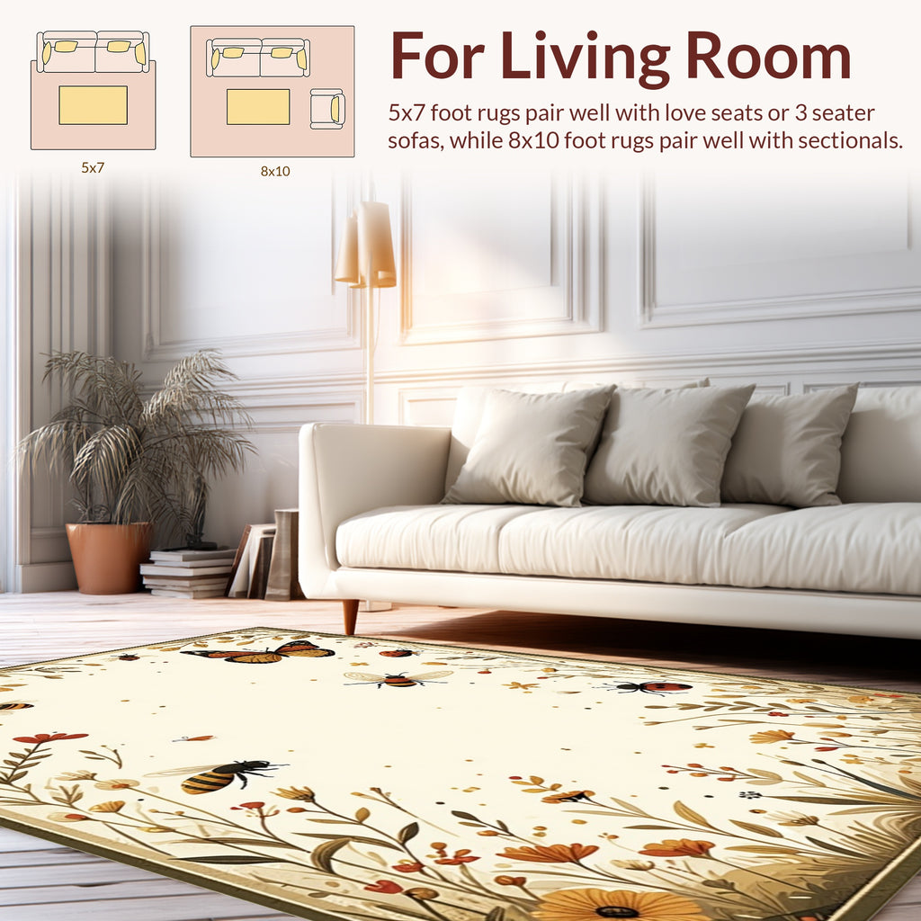 Botanical Garden Butterflies Bees Design Rug