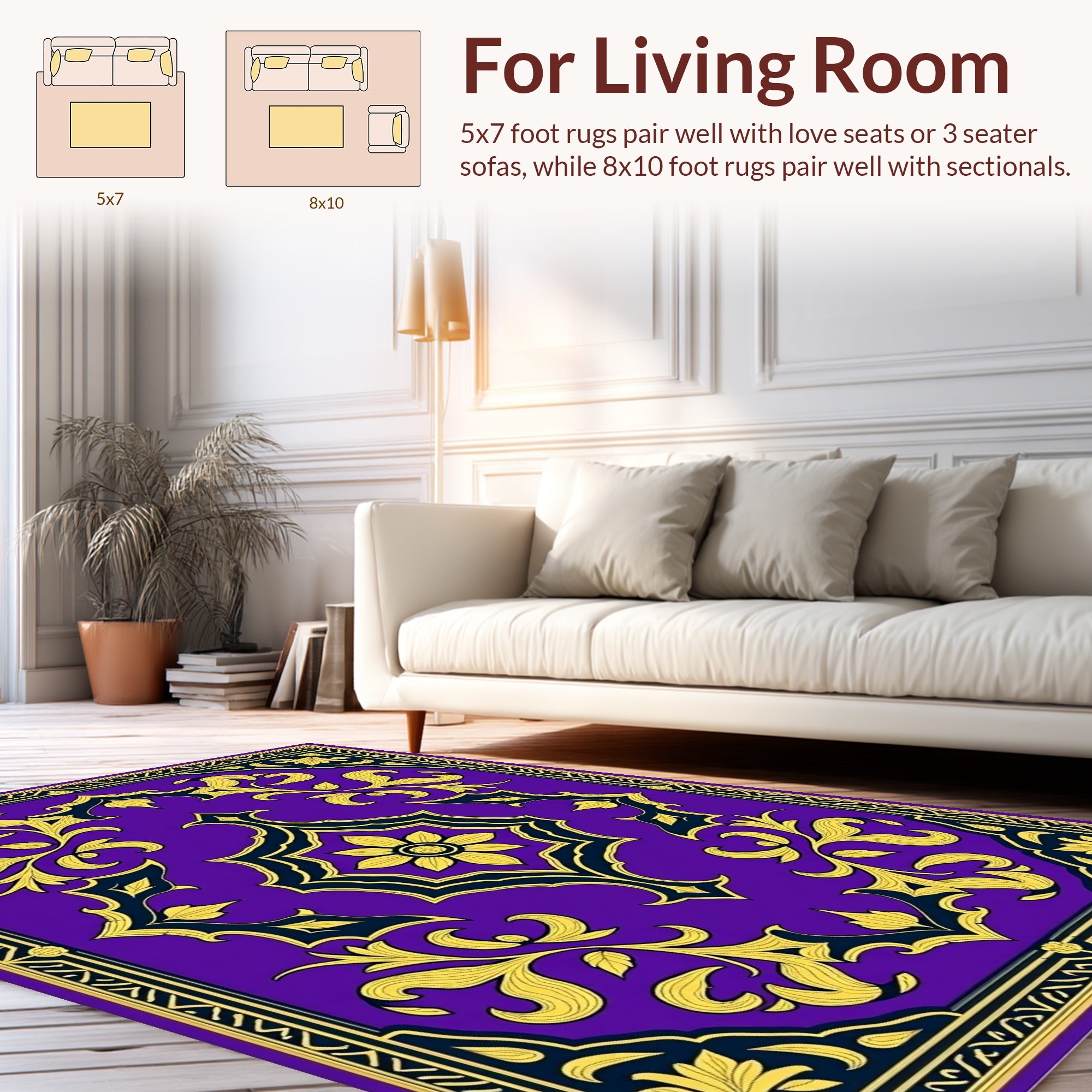 Royal Purple Gold Floral Rug
