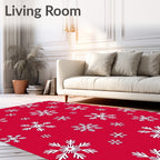 Crimson White Snowflake Snowfall Scatter Rug