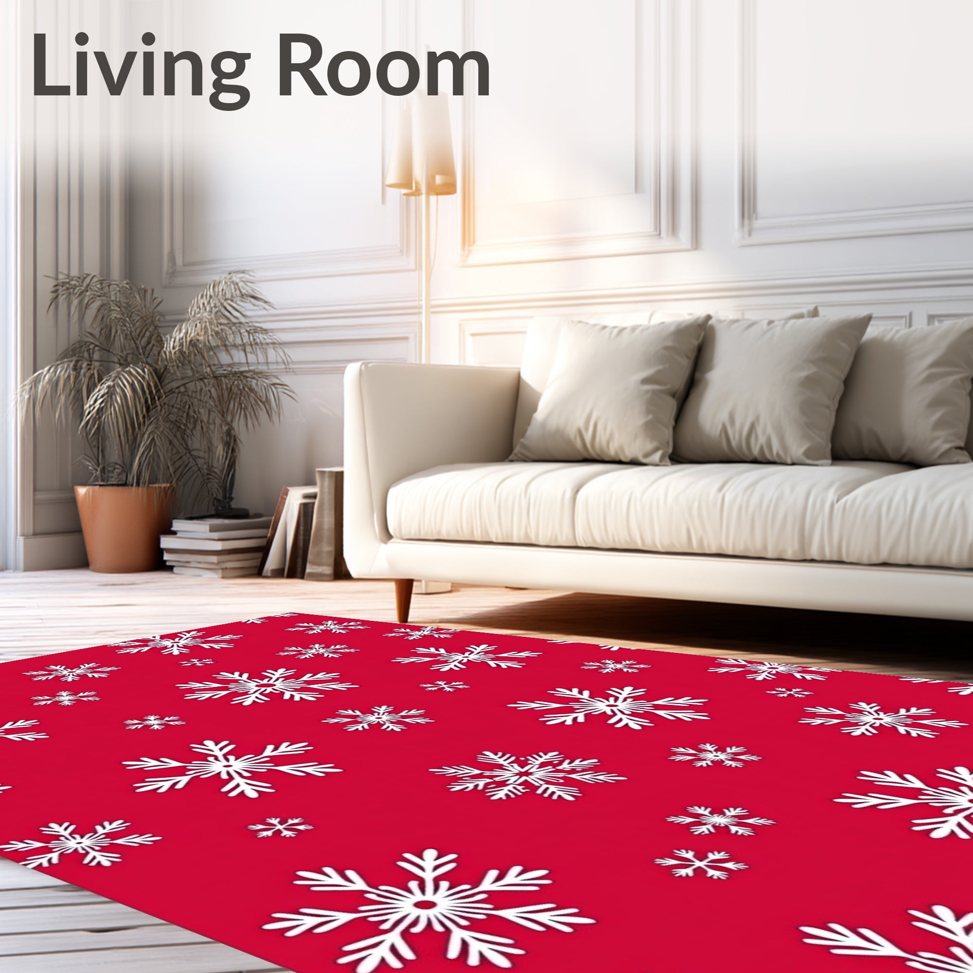Crimson White Snowflake Snowfall Scatter Rug