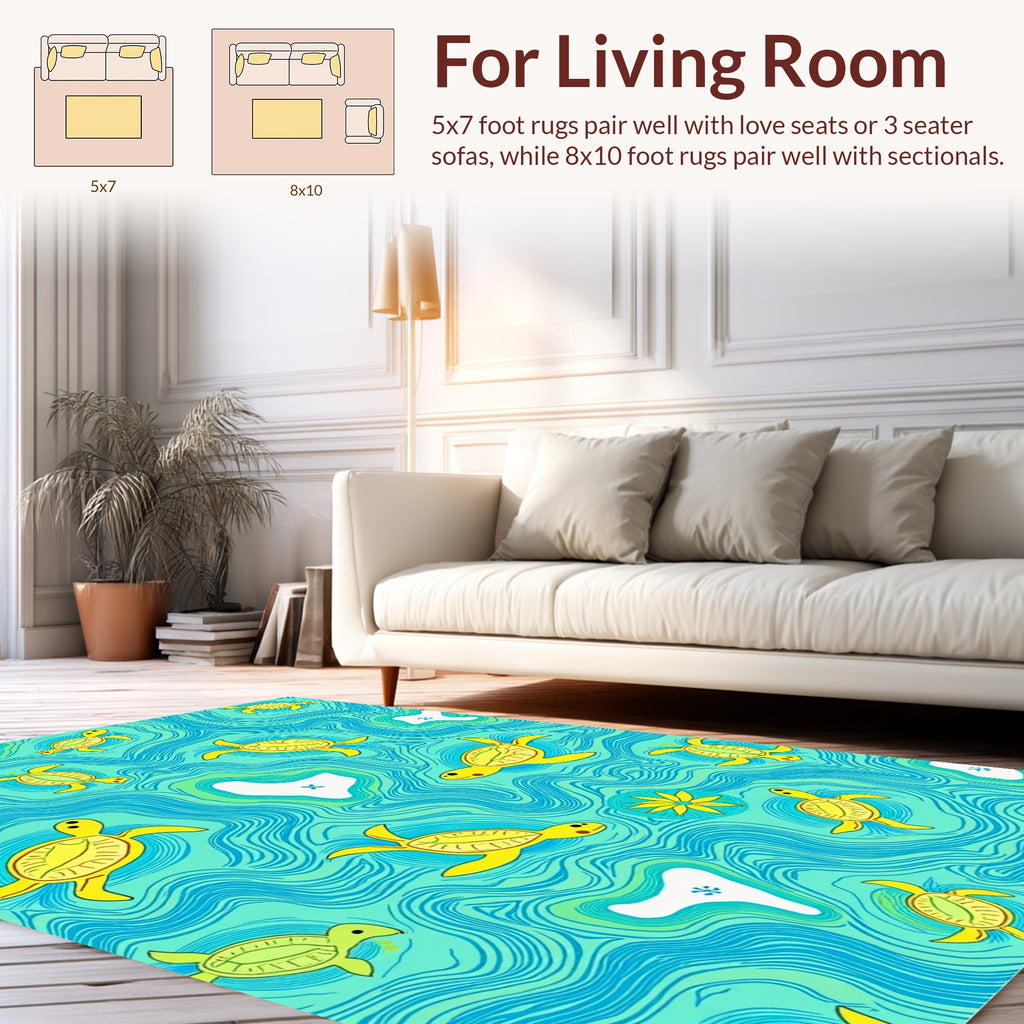 Whimsical Yellow Turtle Water Pattern Rug