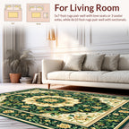 Vintage Floral Medallion Dark Green Rug