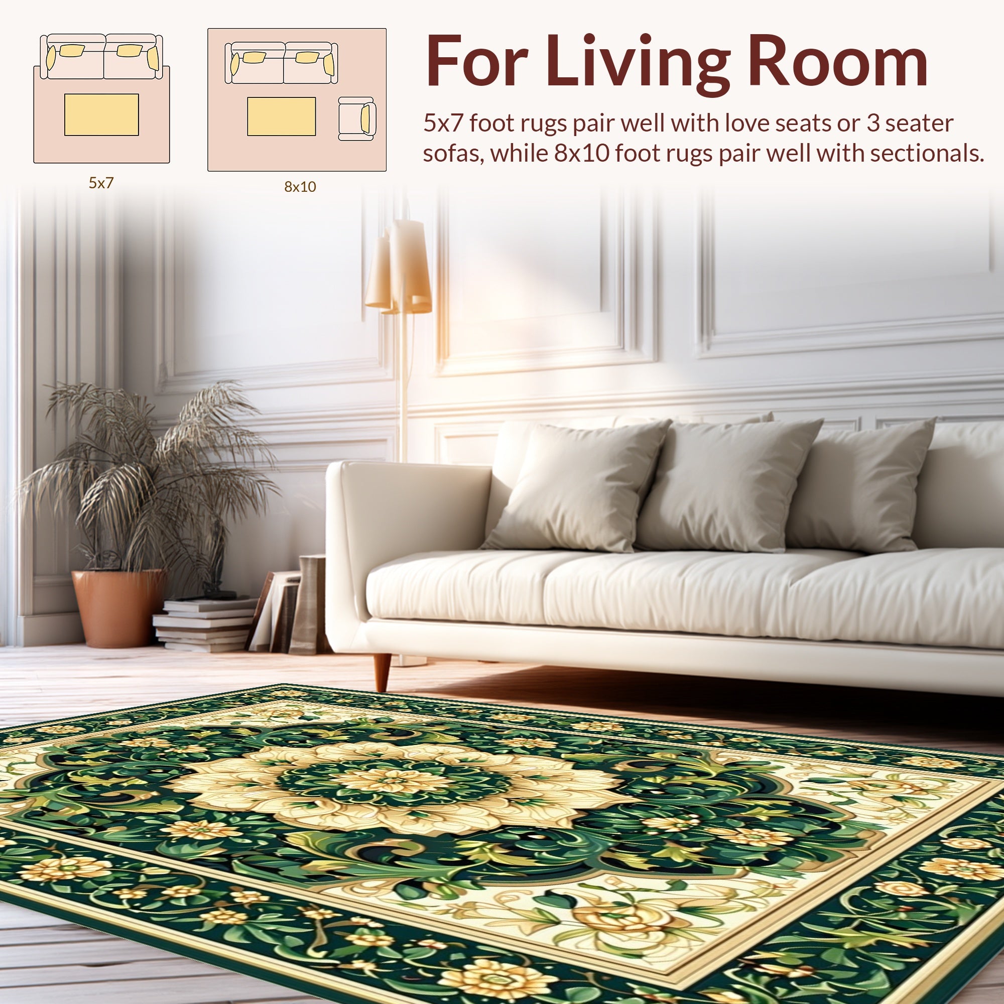 Vintage Floral Medallion Dark Green Rug