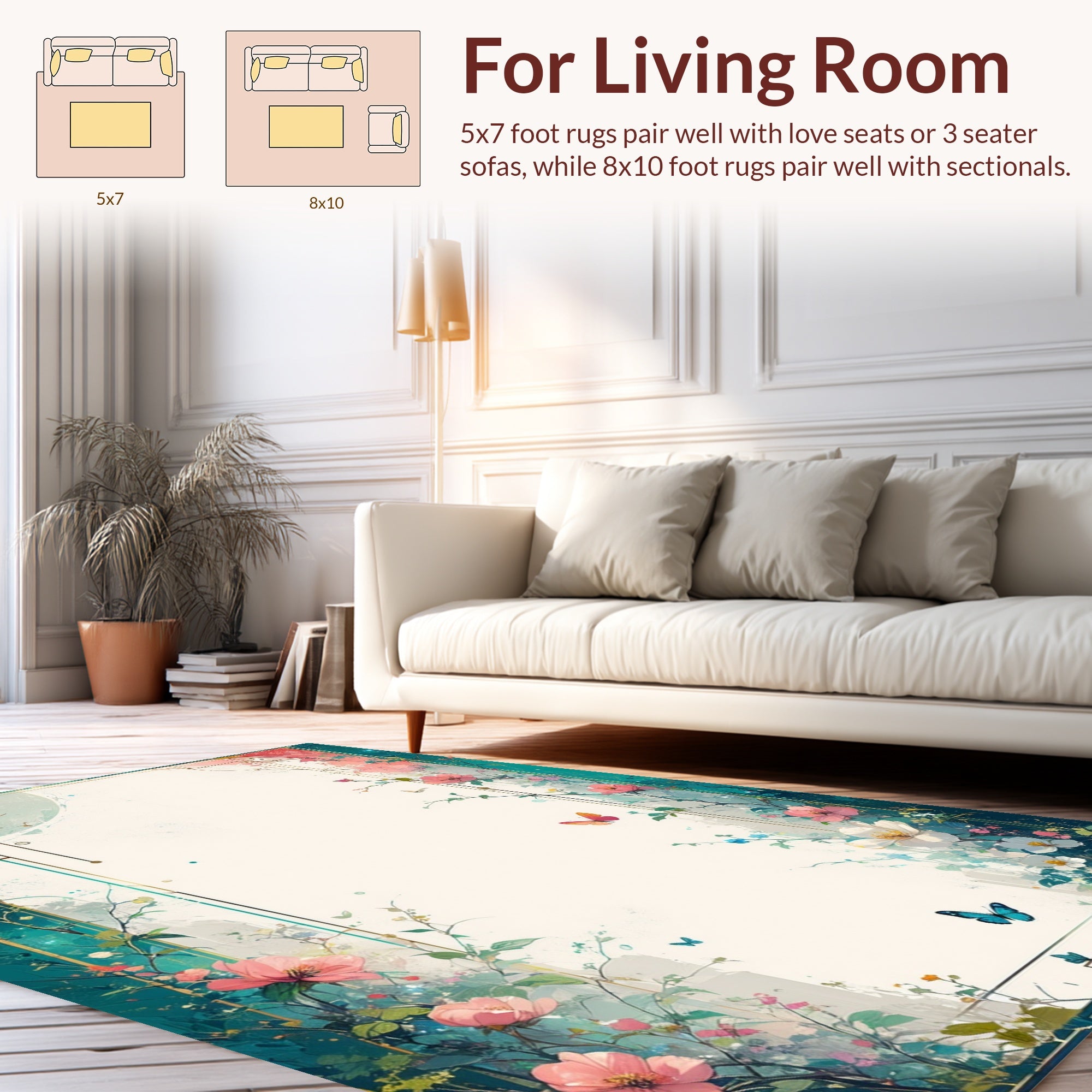 Whimsical Floral Butterfly Garden Border Rug