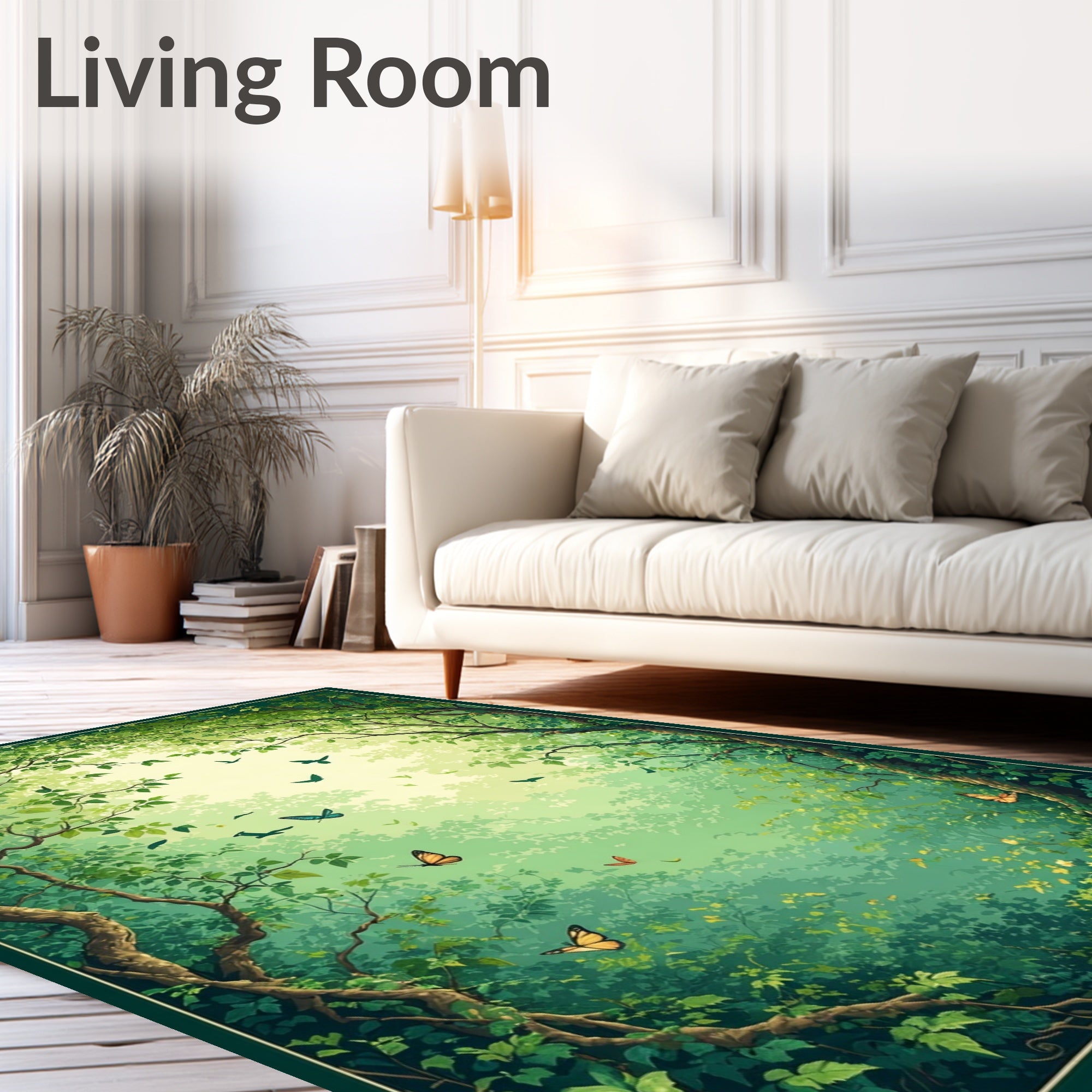 Enchanted Forest Butterfly and Bird Design Rug