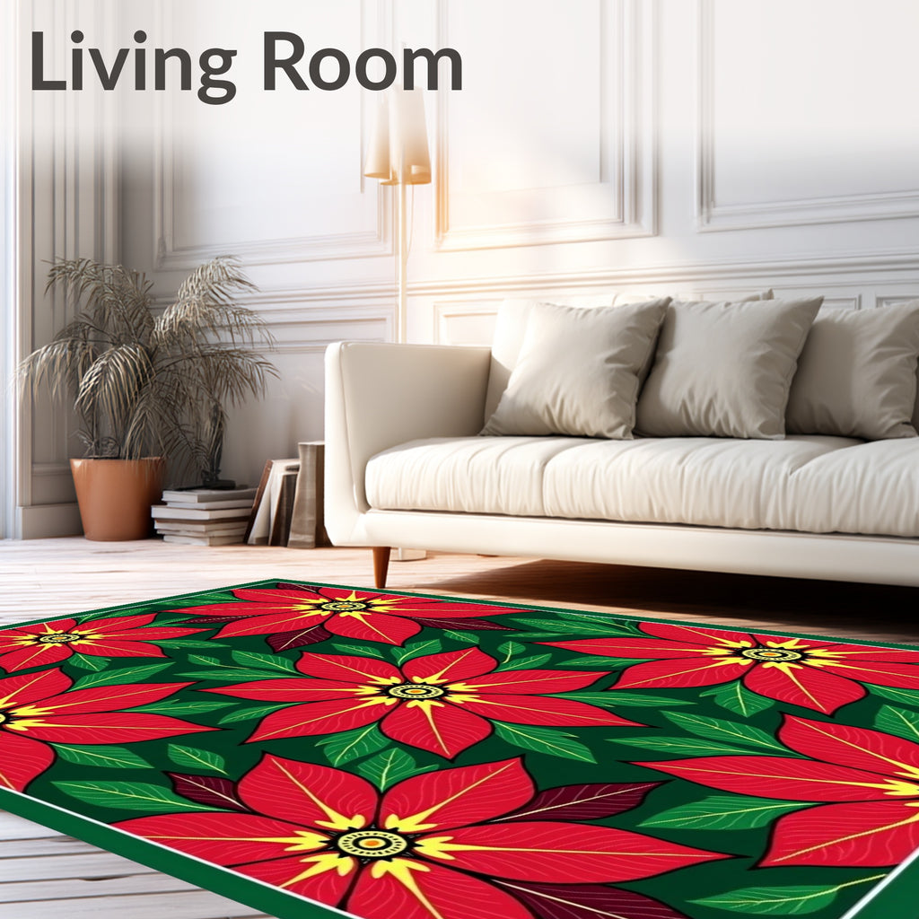 Bold Red Floral Christmas Poinsettias Rug