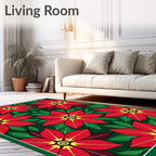 Bold Red Floral Christmas Poinsettias Rug