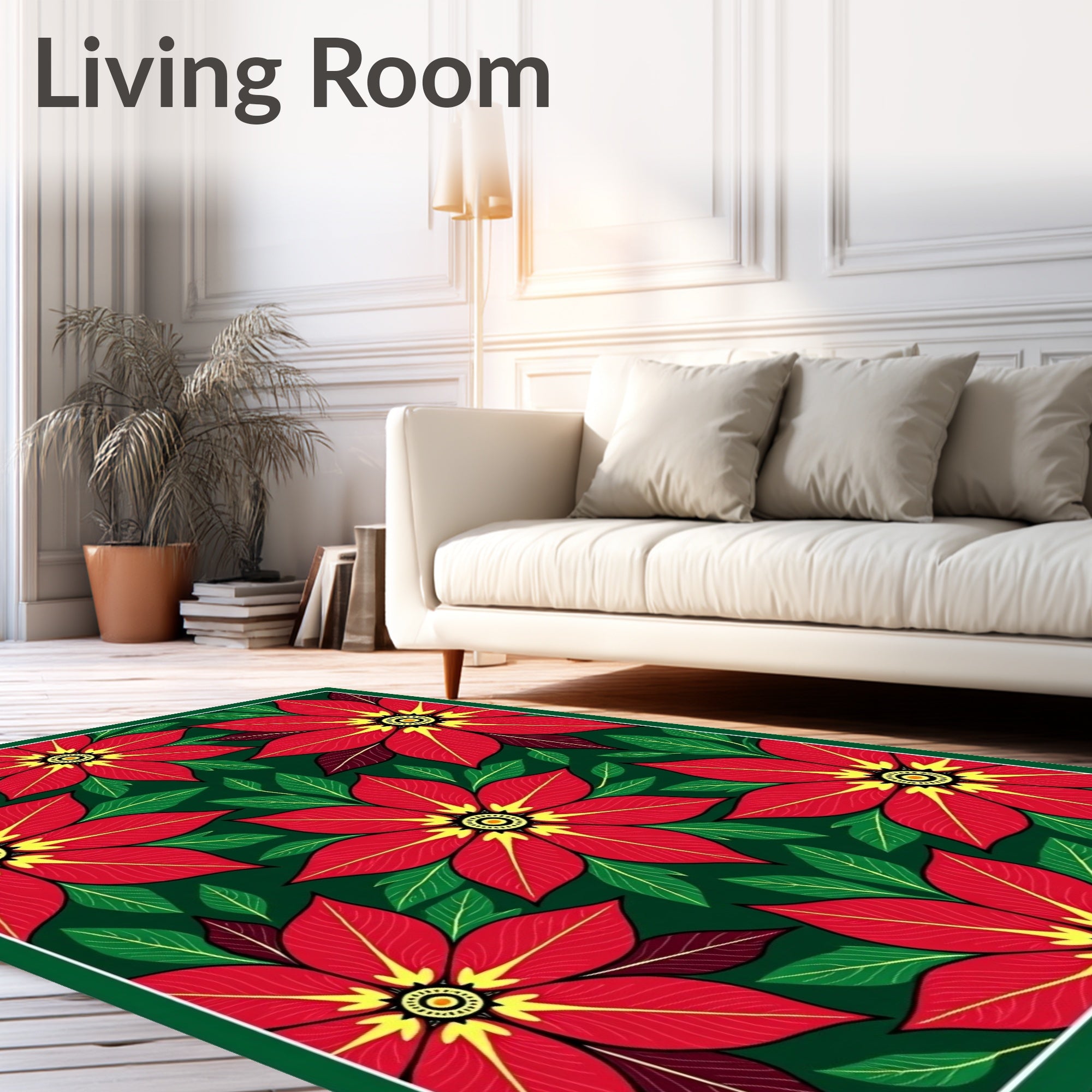 Bold Red Floral Christmas Poinsettias Rug