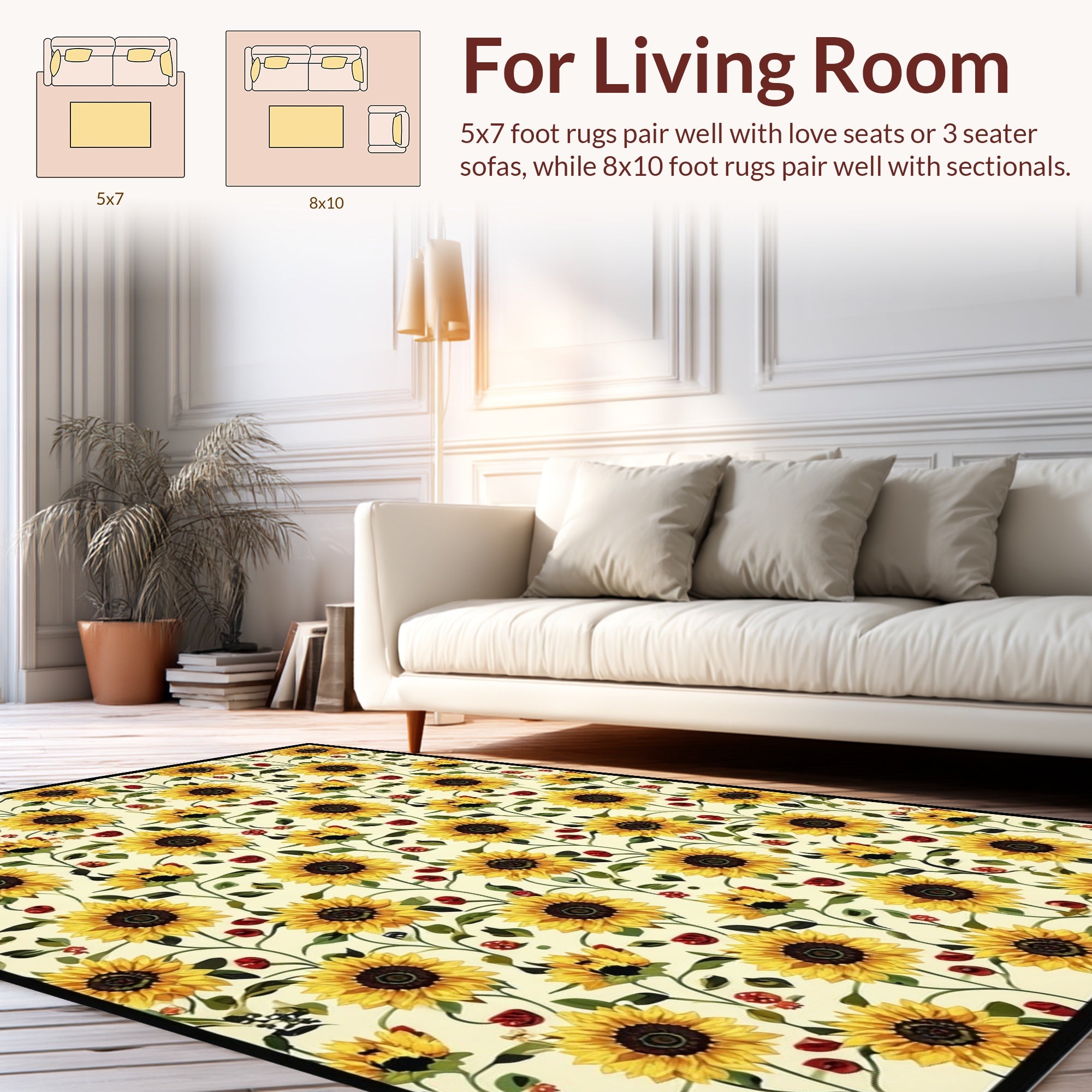 Golden Sunflower Vine Botanical Design Rug