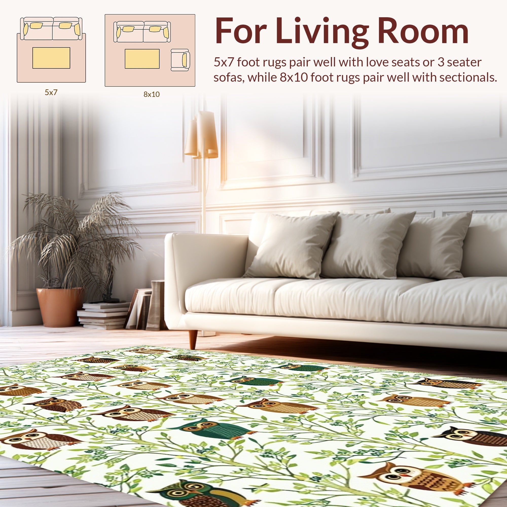 Woodland Owl Branch Pattern Rug