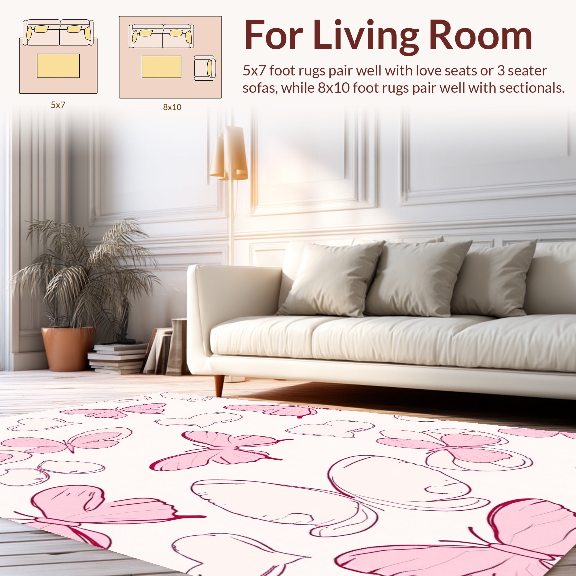 Pink Butterfly Pattern Design Rug