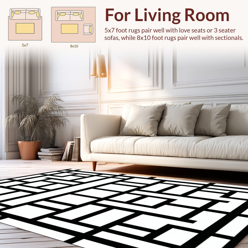 Abstract Black White Geometric Design Rug