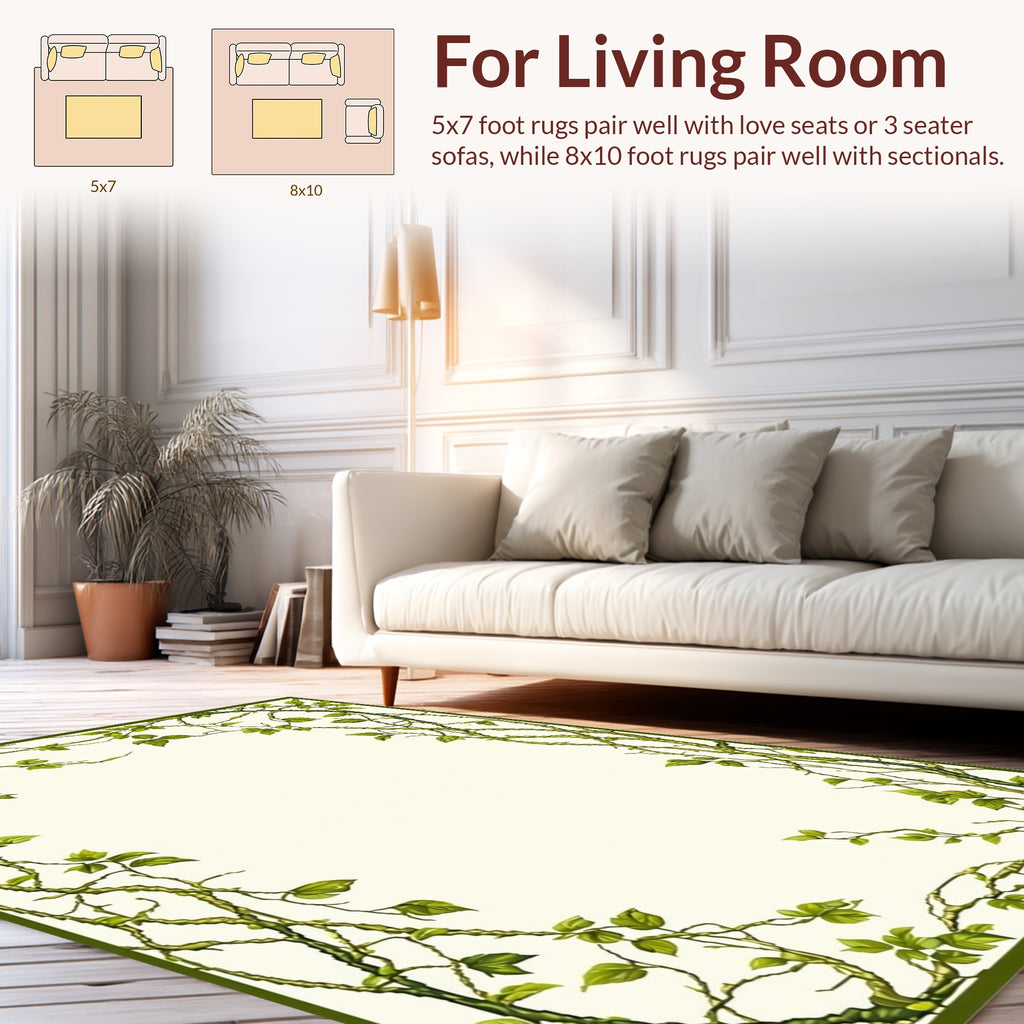 Green Vine Botanical Border Design Rug