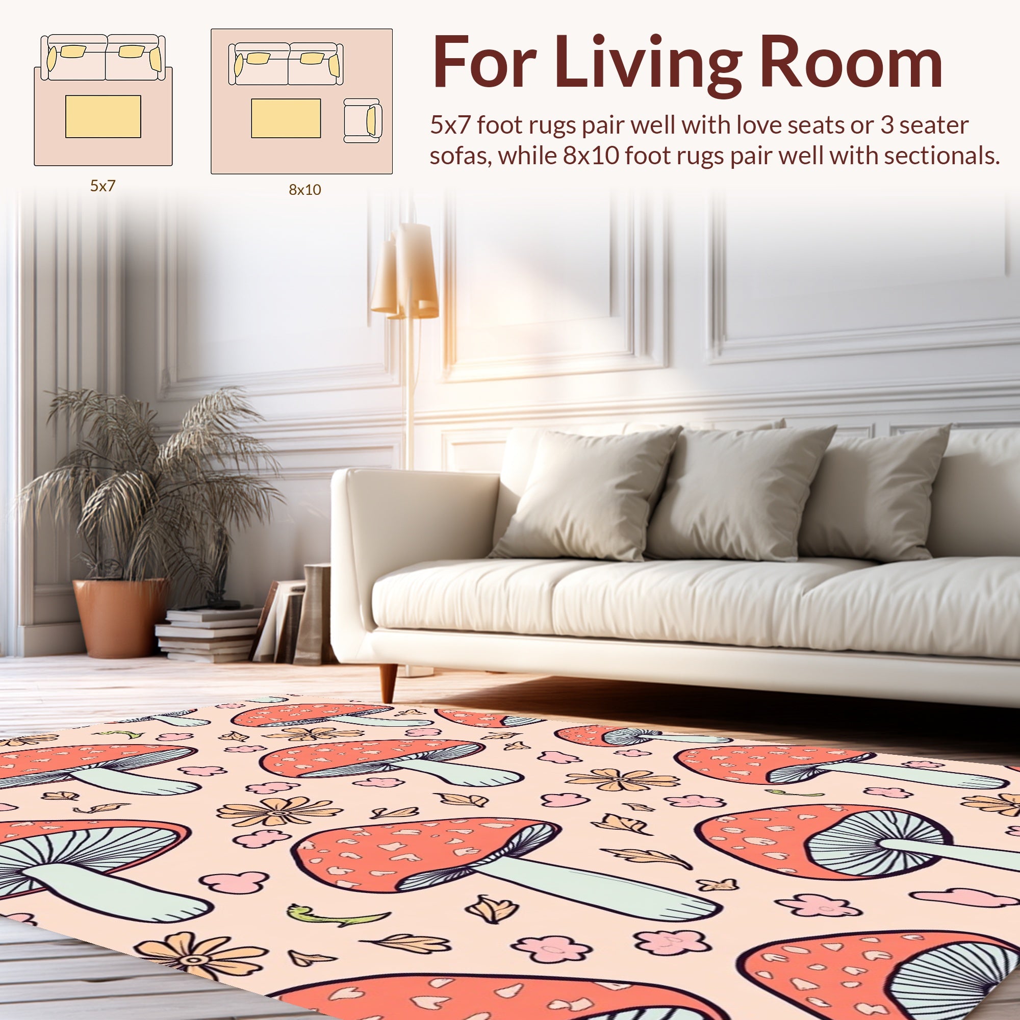 Whimsical Woodland Mushroom Flower Pattern Rug