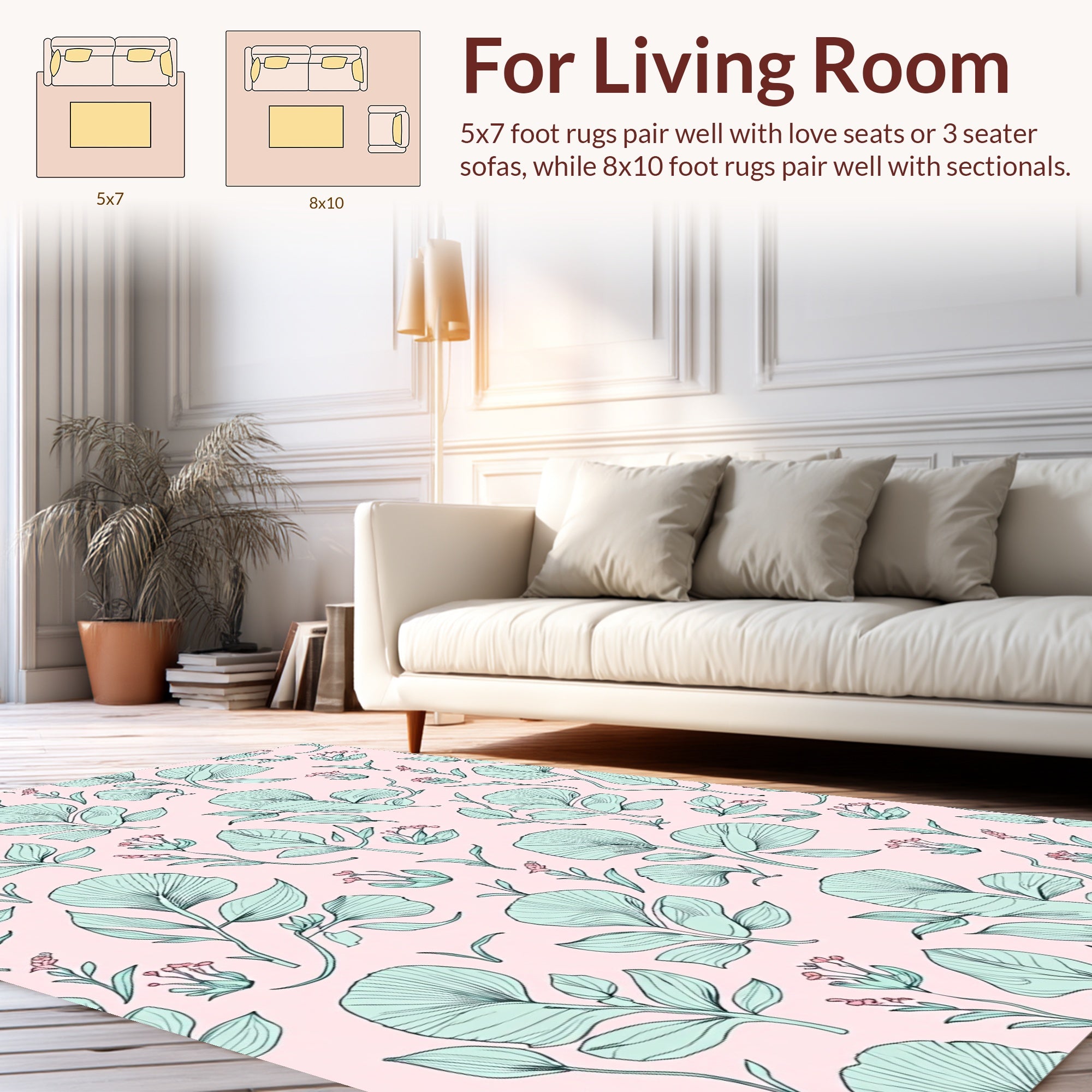Delicate Floral Leaf Pattern Design Rug