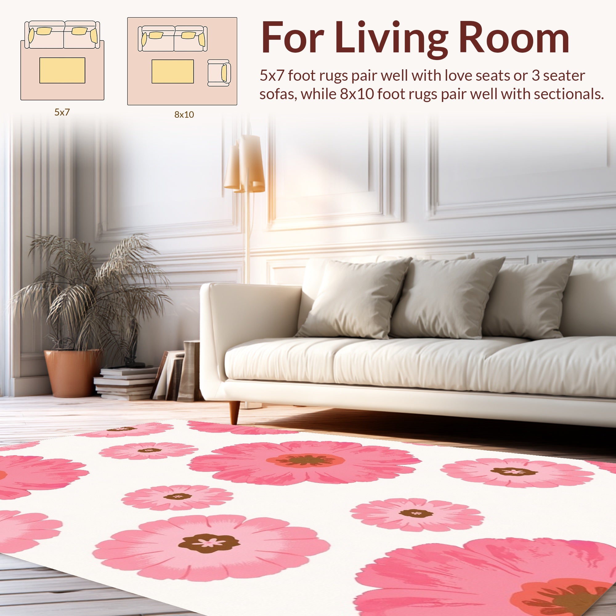 Large Pink Floral Pattern Rug