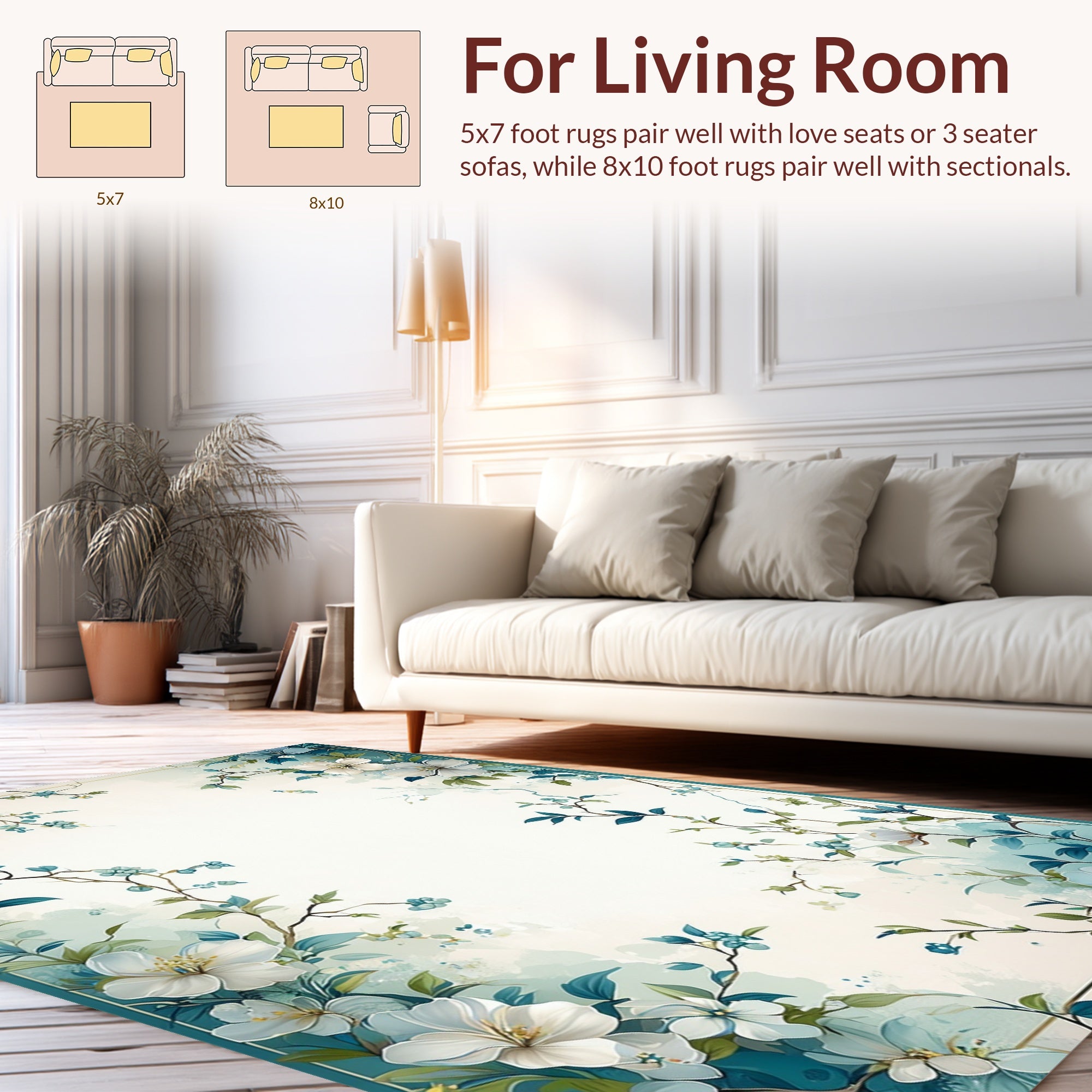 Coastal Floral Vine Silhouette Rug