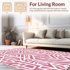 Pink White Stylized Geometric Pattern Rug
