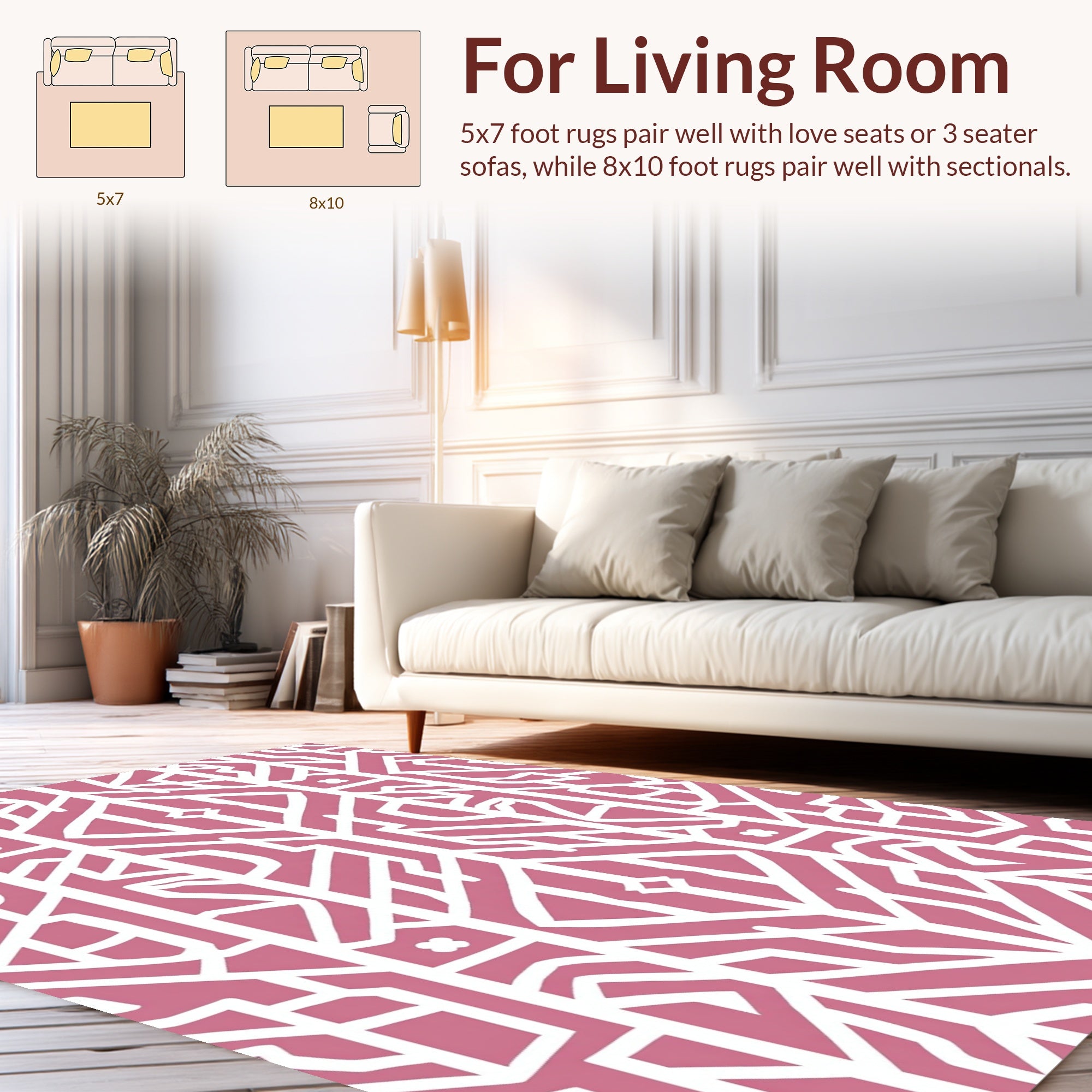 Pink White Stylized Geometric Pattern Rug